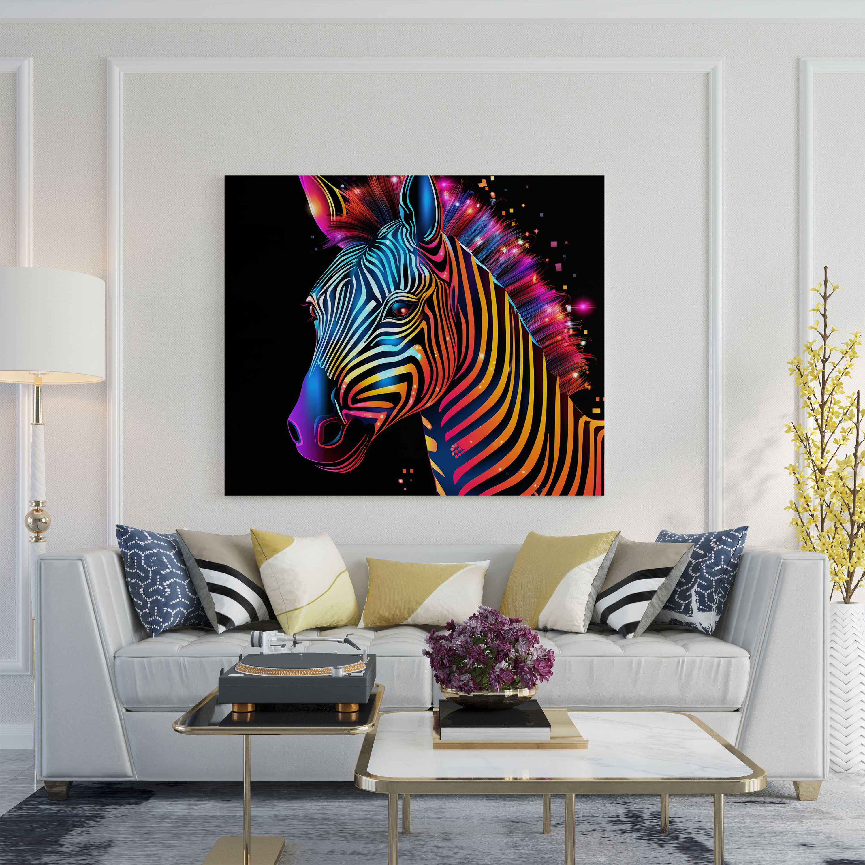Zebra Wall Art - Neon Glow Canvas Print - Zebra, Abstract, Digital Art, Zebra