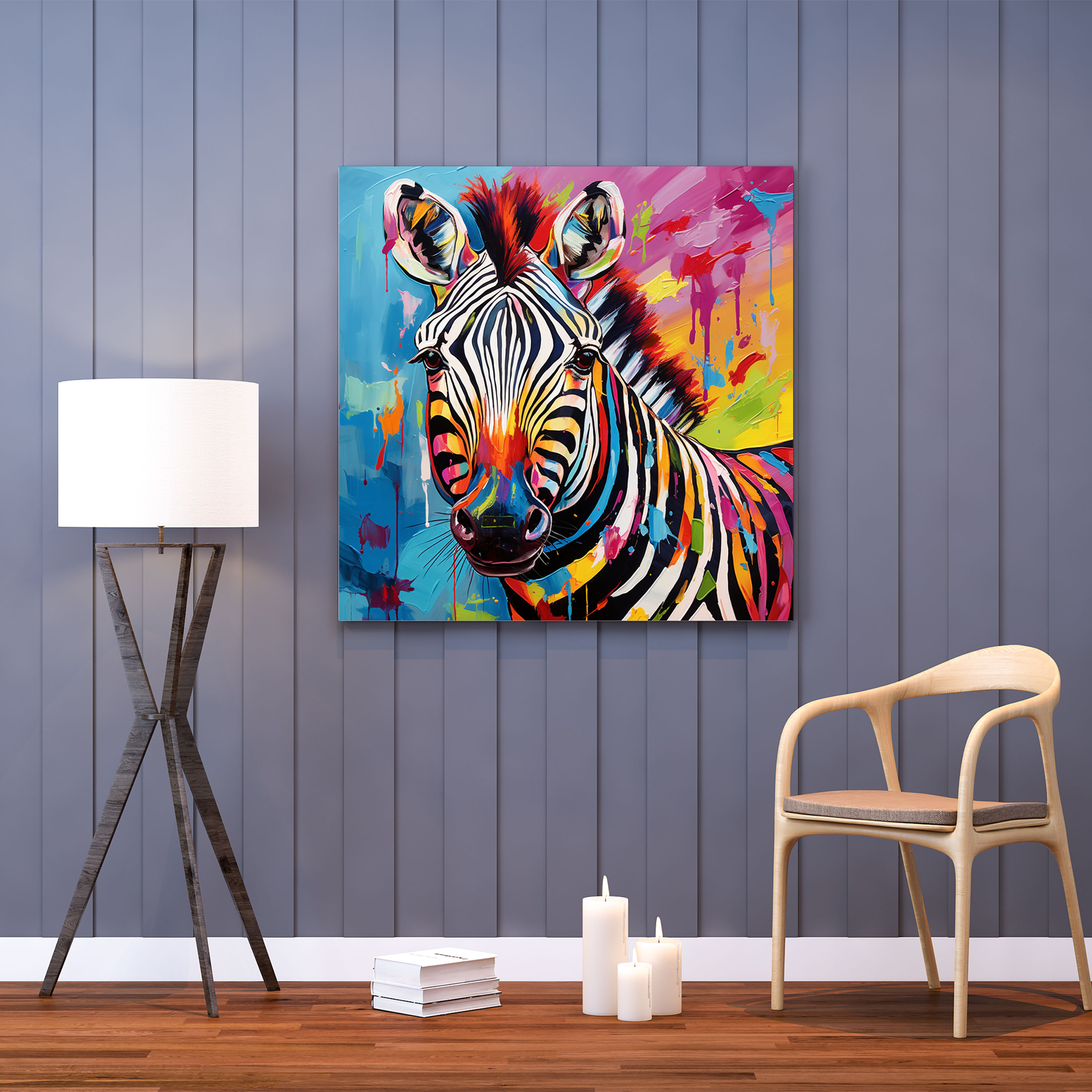 Zebra Canvas Print - Colorful And Vibrant Wall Art - Zebra, Dynamic Composition, Vibrant, Canvas
