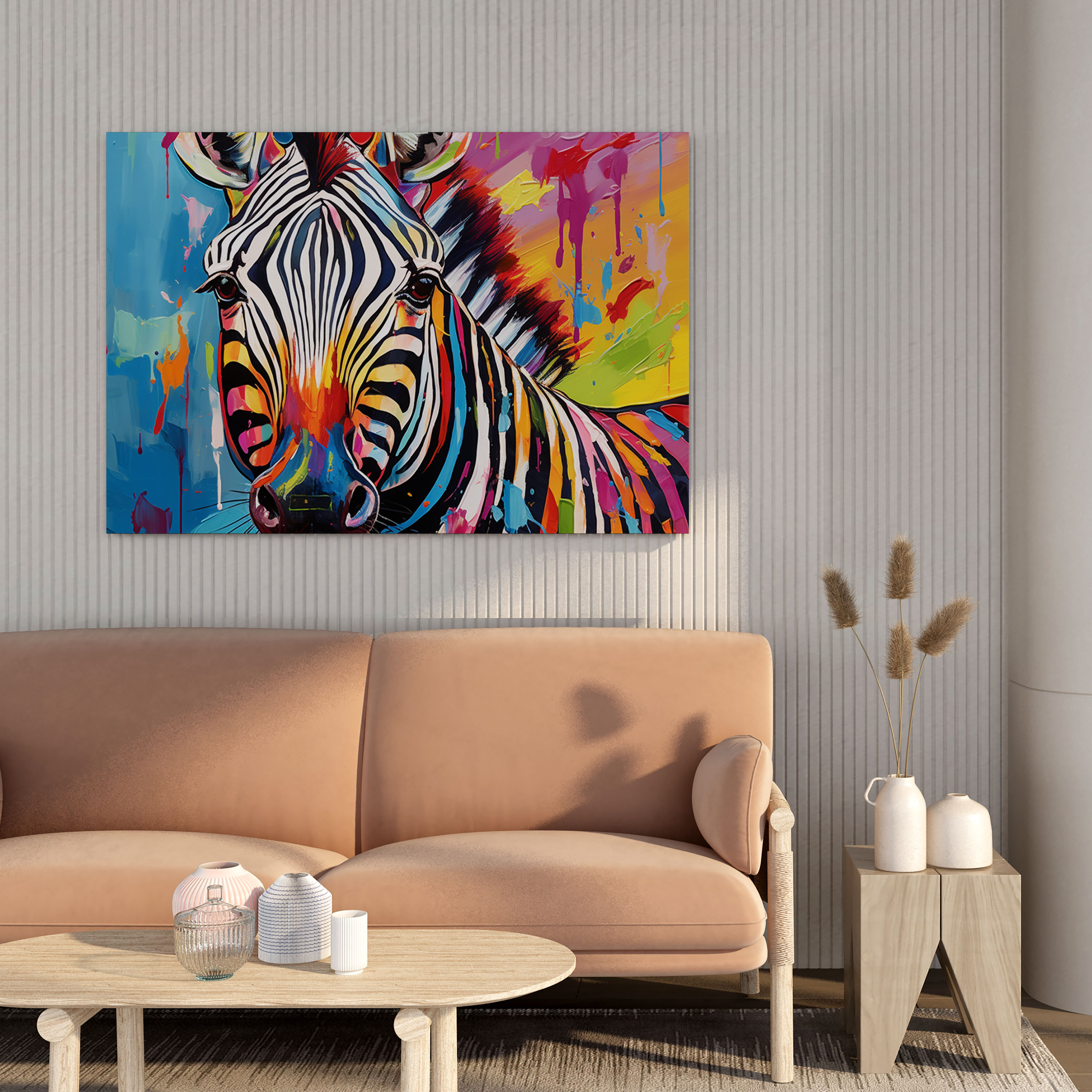 Zebra Canvas Print - Colorful And Vibrant Wall Art - Zebra, Dynamic Composition, Vibrant, Canvas