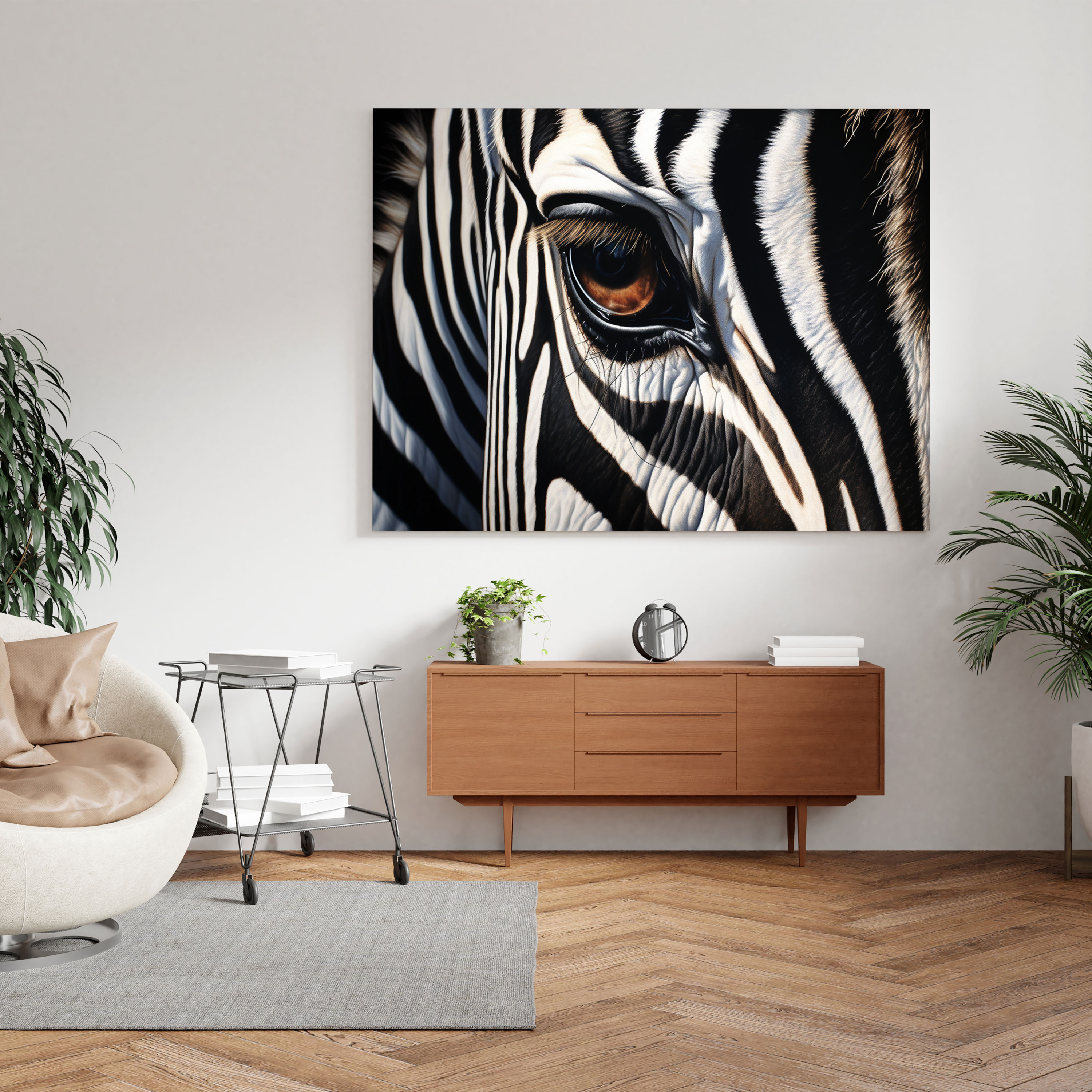 Realistic Zebra Canvas Print - Oil Painting Wall Art - Zebra, Realistic, Play Of Light And Shadow, Canvas