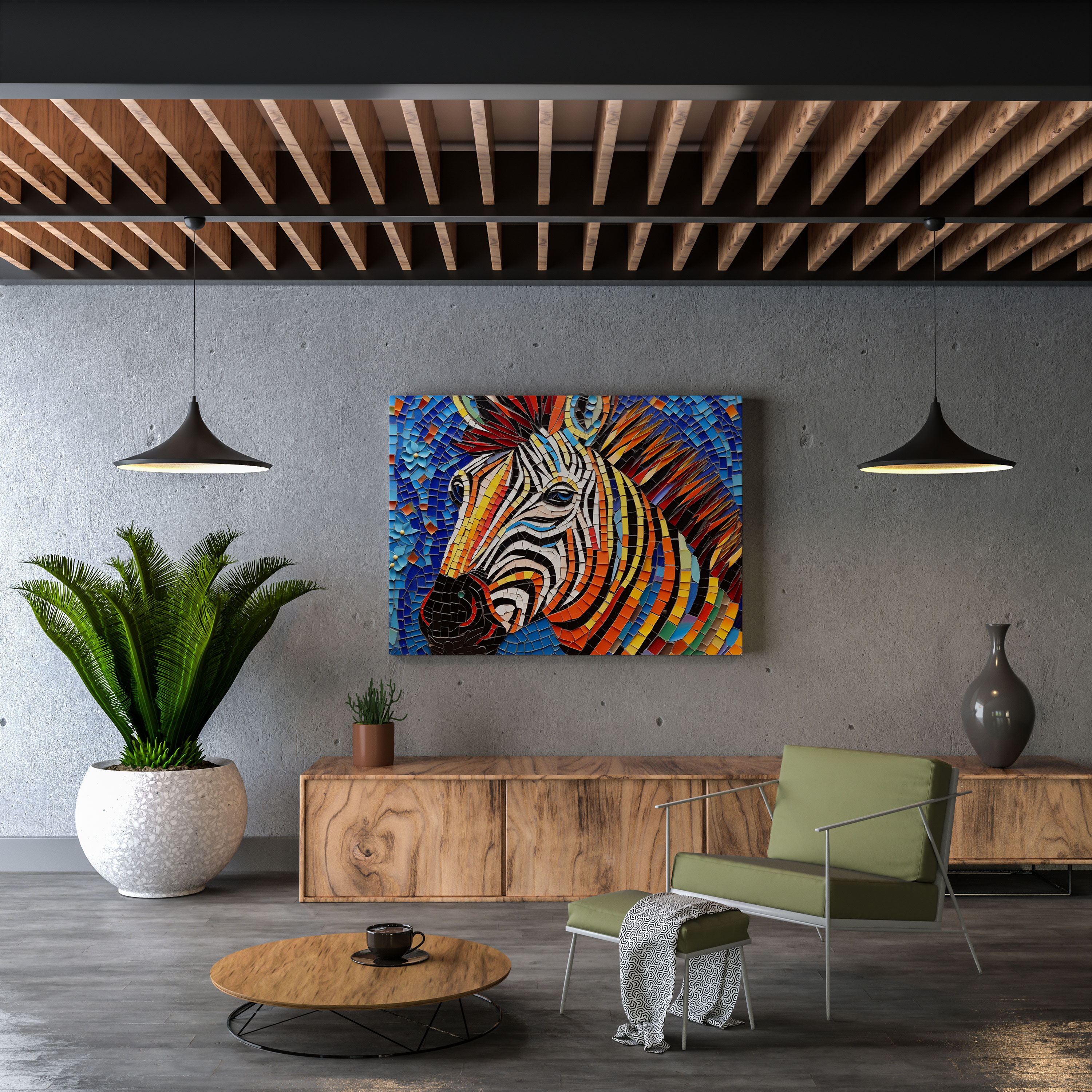 Zebra Duvar Dekorasyonu - Renkli Mozaik Kanvas Tablo - Ev Dekorasyonu Renkli Desenler