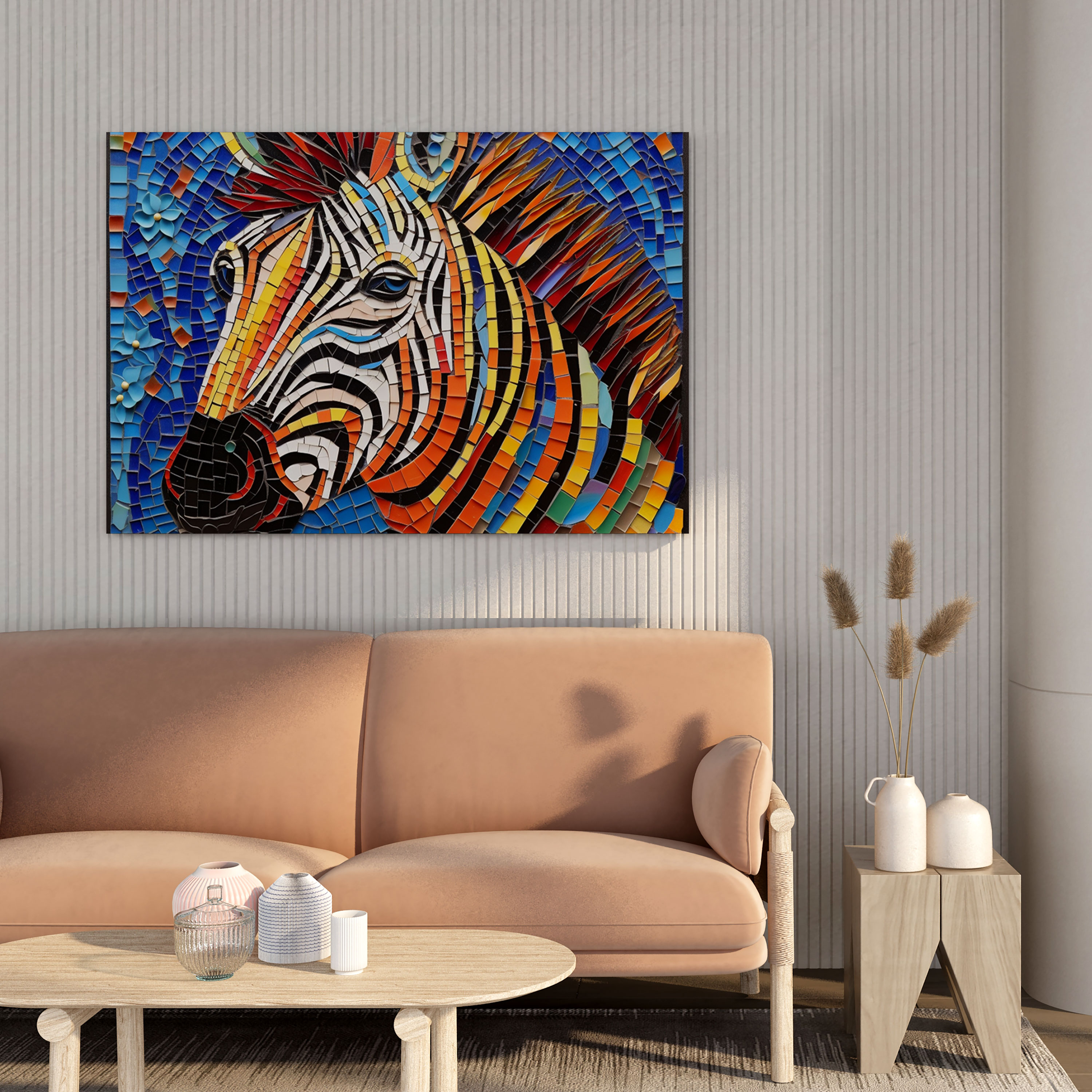 Zebra Duvar Dekorasyonu - Renkli Mozaik Kanvas Tablo - Ev Dekorasyonu Renkli Desenler