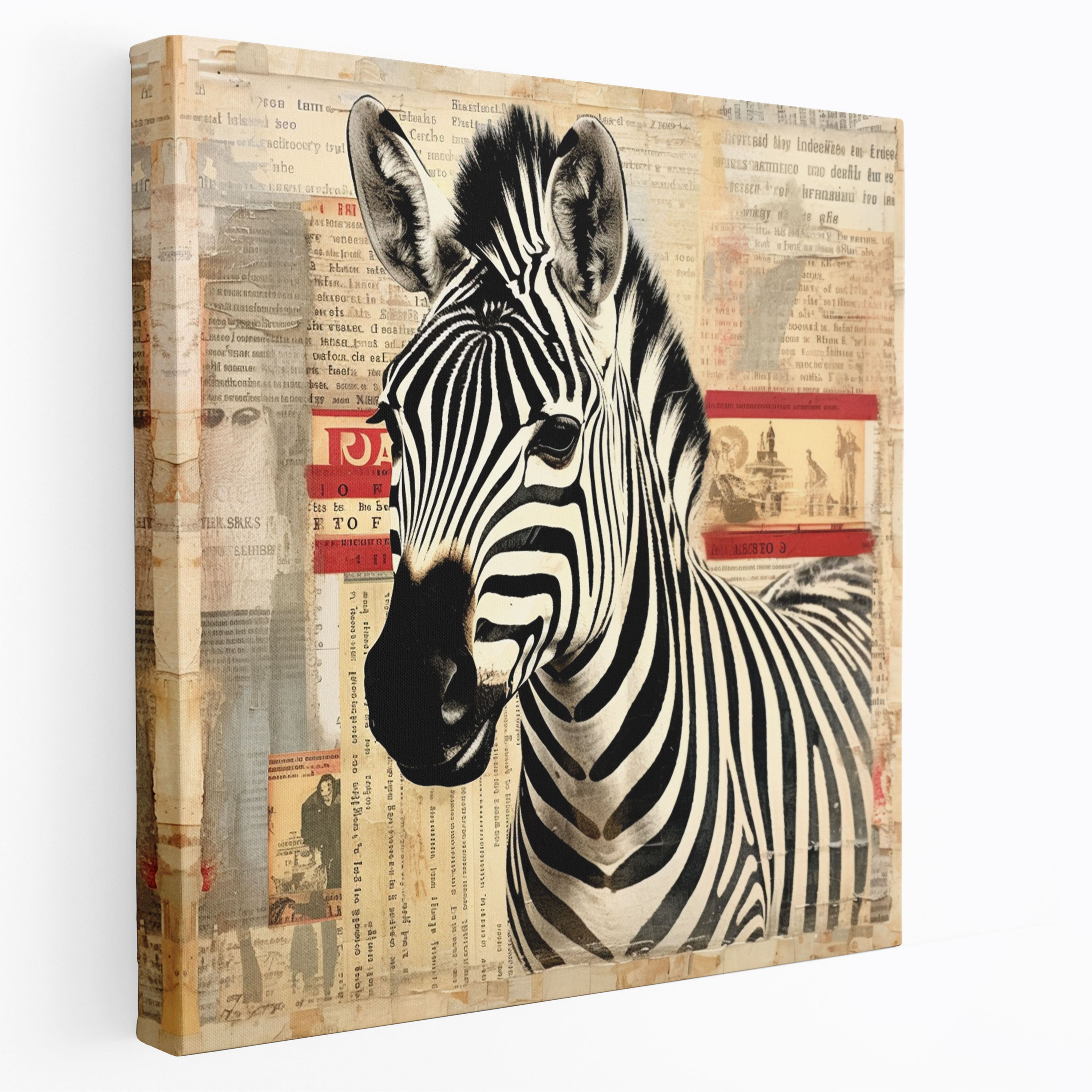 Zebra Temalı Vintage Kolaj Kanvas Tablo - Ev Dekorasyonu Nostaljik