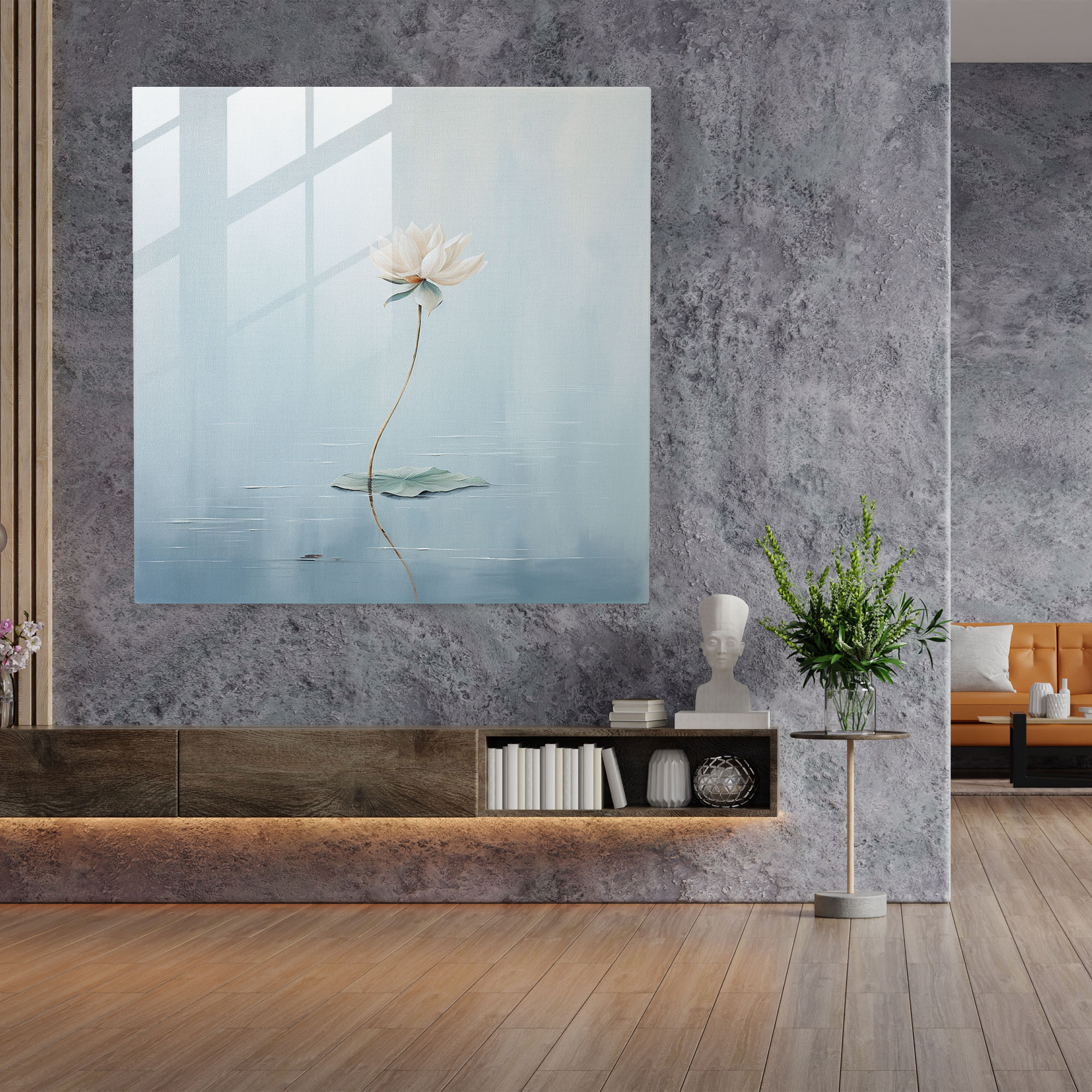 Zen Harmony Glass Print - Zen, Lotus Flower, Modern Art, Zen