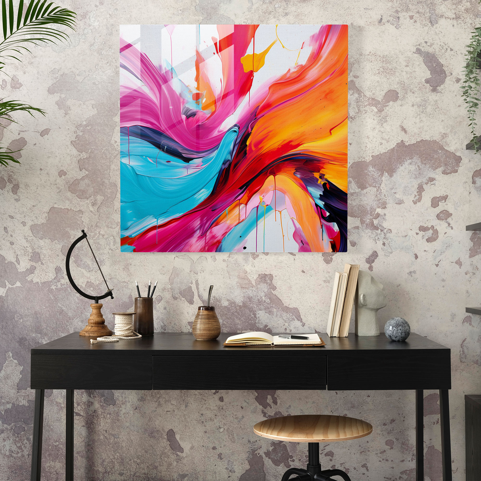 Zen Vibrant Brushstrokes Glass Print - Zen, Colorful Abstract Painting, Glass Wall Art, Wall Decoration