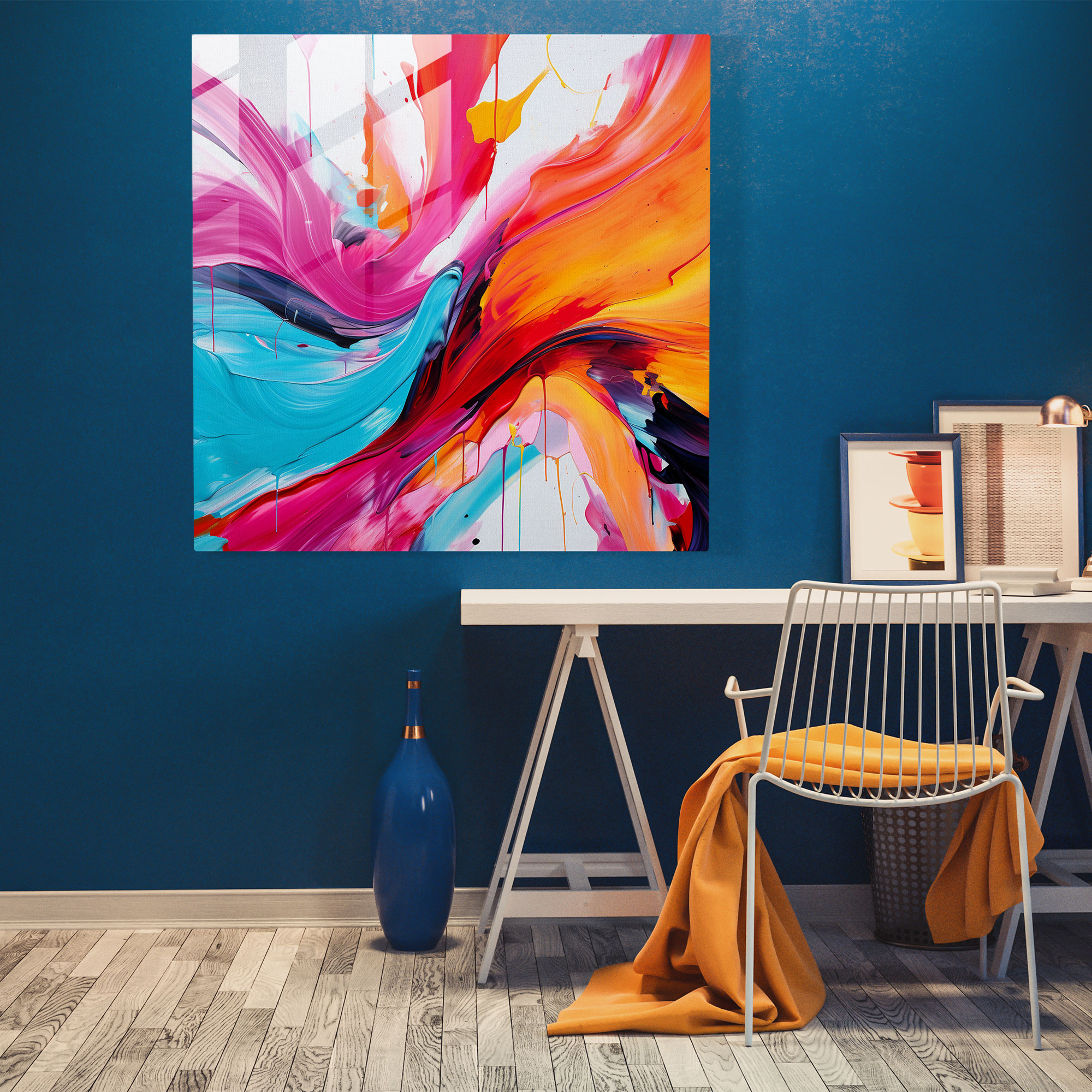 Zen Vibrant Brushstrokes Glass Print - Zen, Colorful Abstract Painting, Glass Wall Art, Wall Decoration