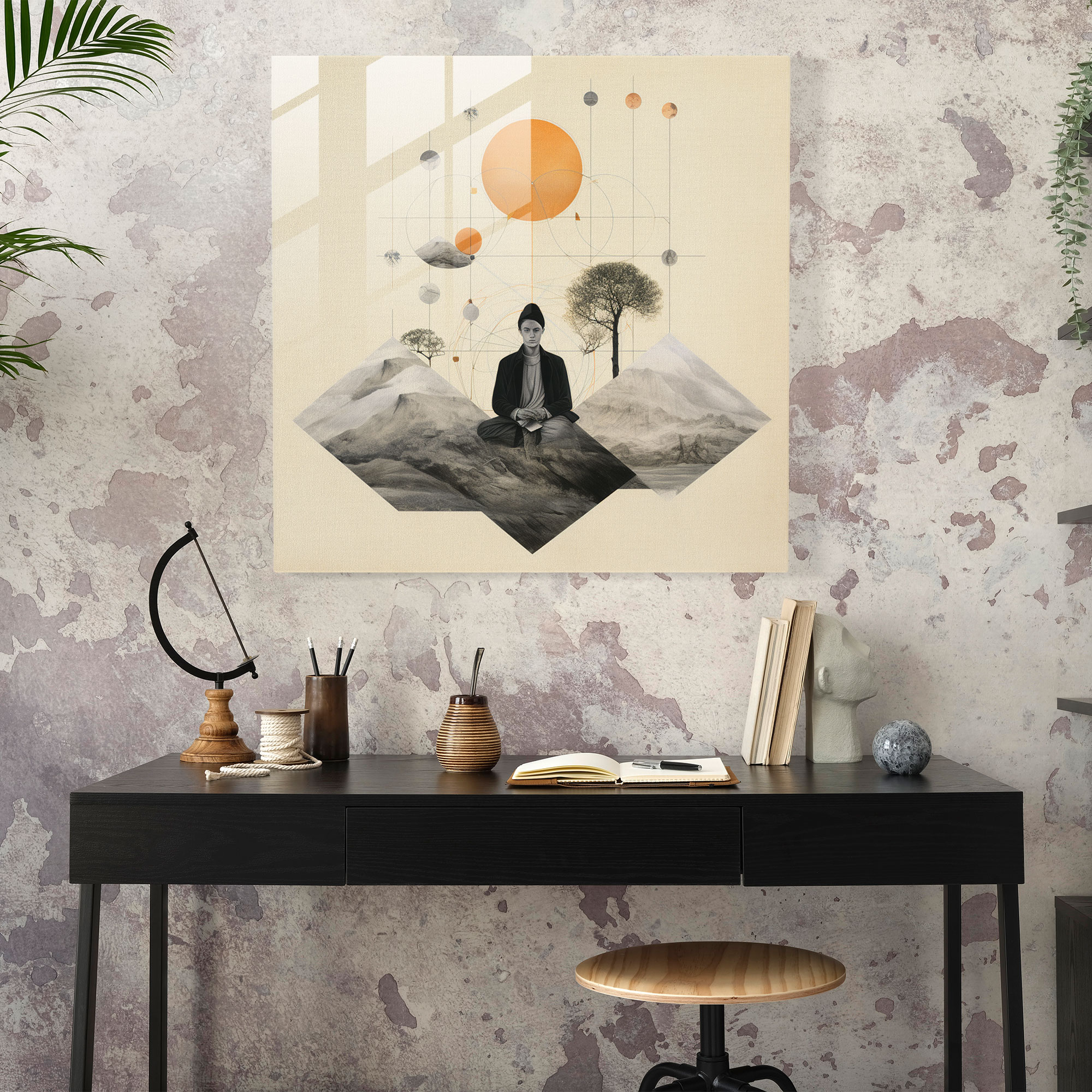 Zen Meditasyon Figürü Cam Tablo - Ev Dekorasyonu Modern Sanat