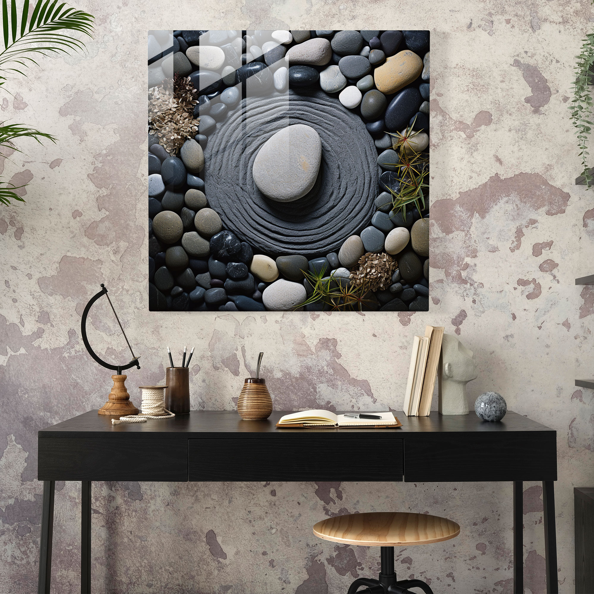 Zen Kayalık Bahçe Cam Tablo - Zen Modern Sanat Temalı