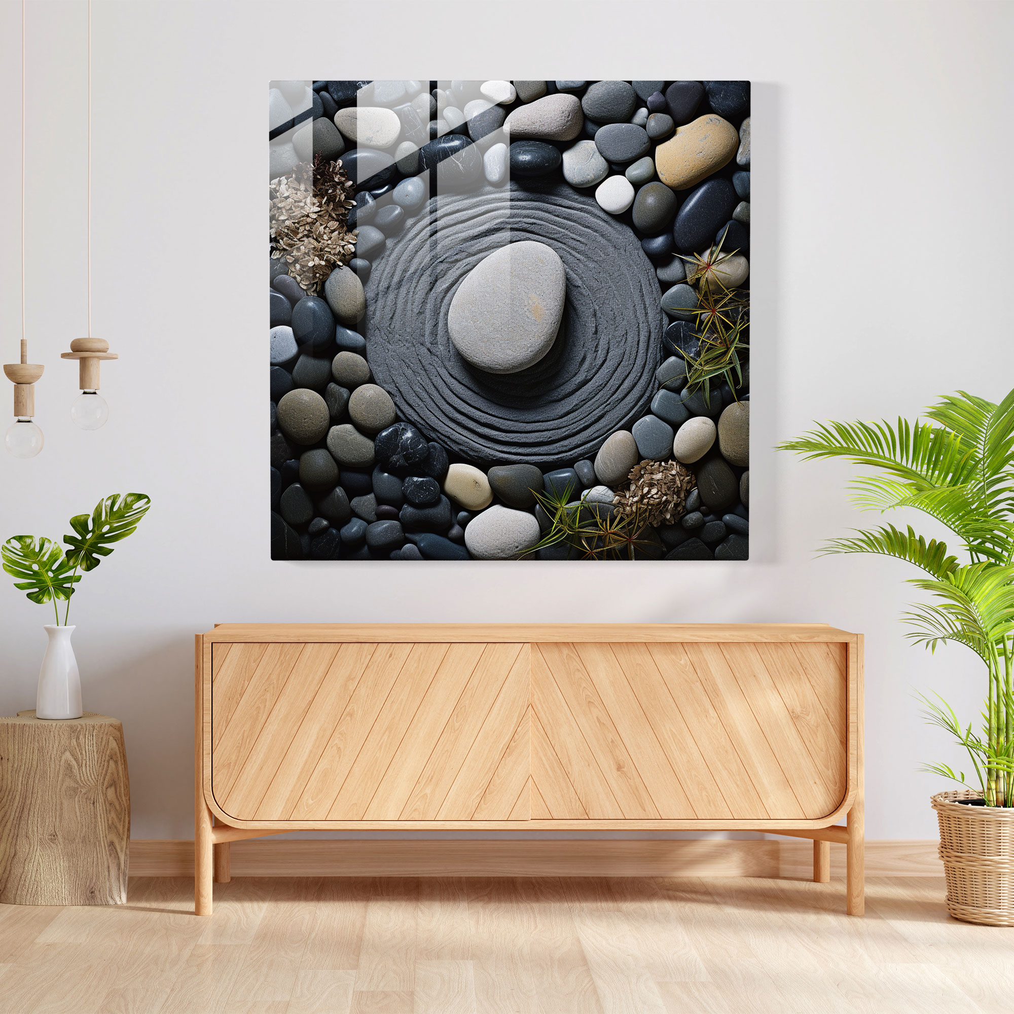 Zen Kayalık Bahçe Cam Tablo - Zen Modern Sanat Temalı