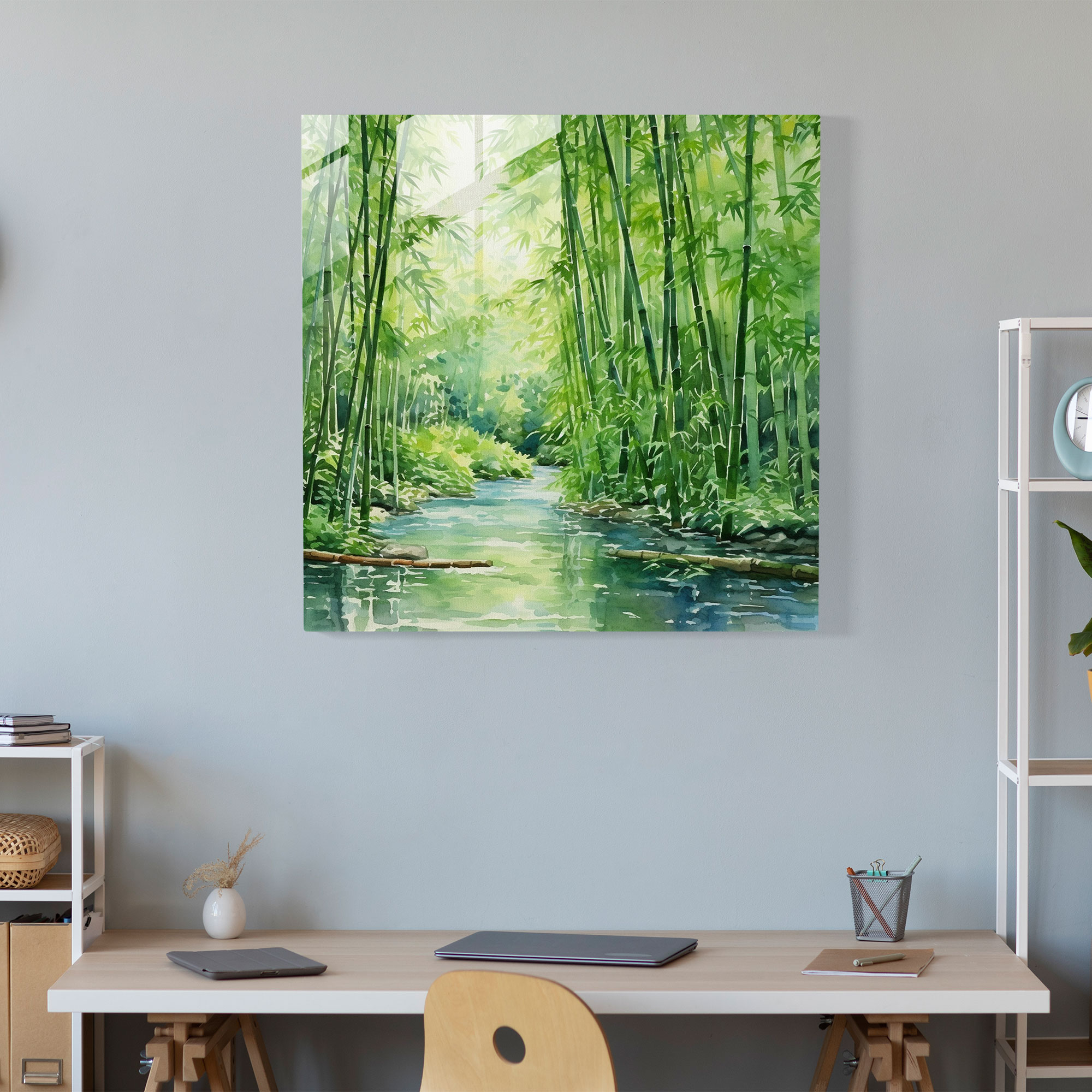 Zen Serene Watercolor Glass Print - Zen, Zen, Bamboo Forest, Glass Wall Art