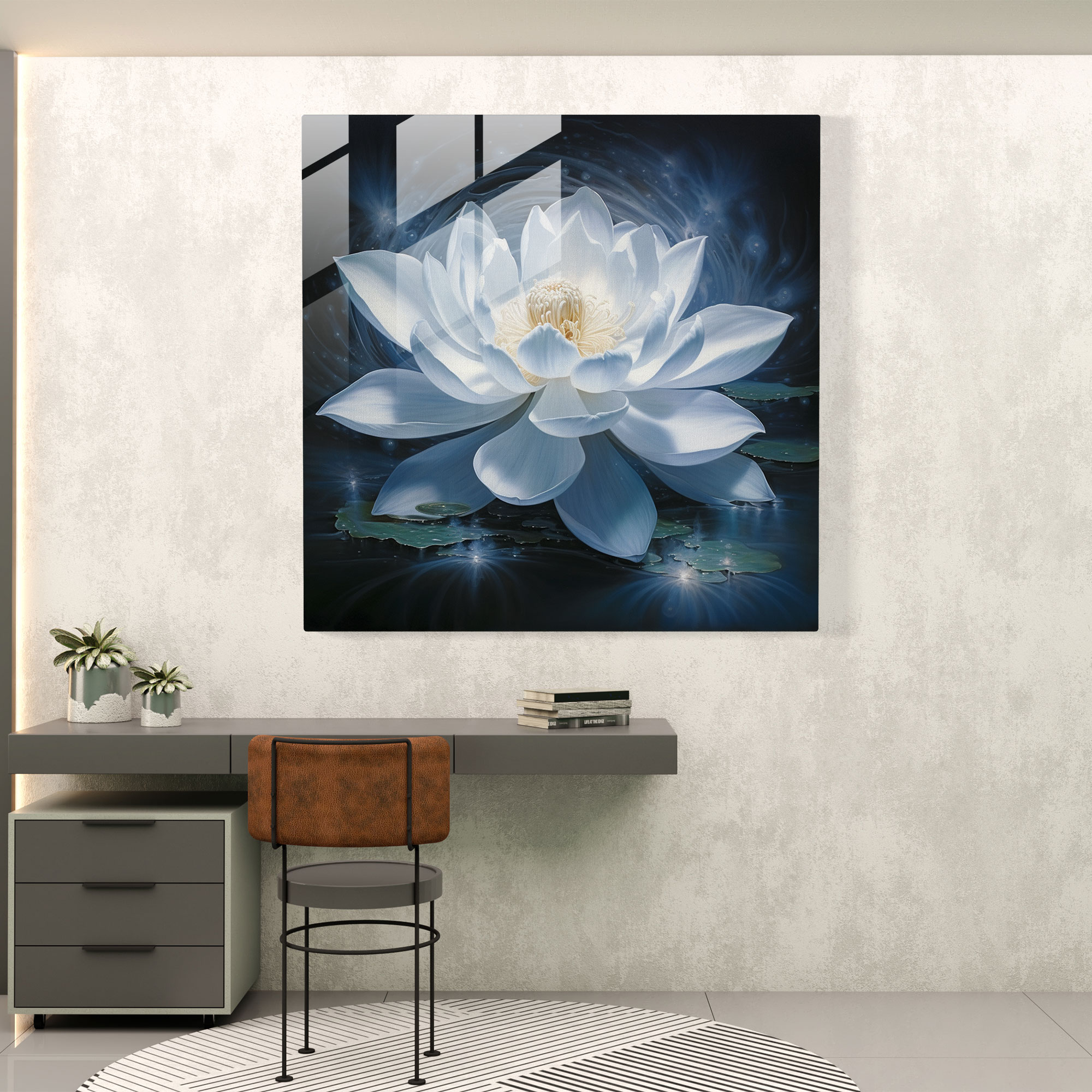 Zen Lotus Çiçeği Cam Tablo - Zen Modern Sanat Cam Sanat Duvar Dekorasyonu