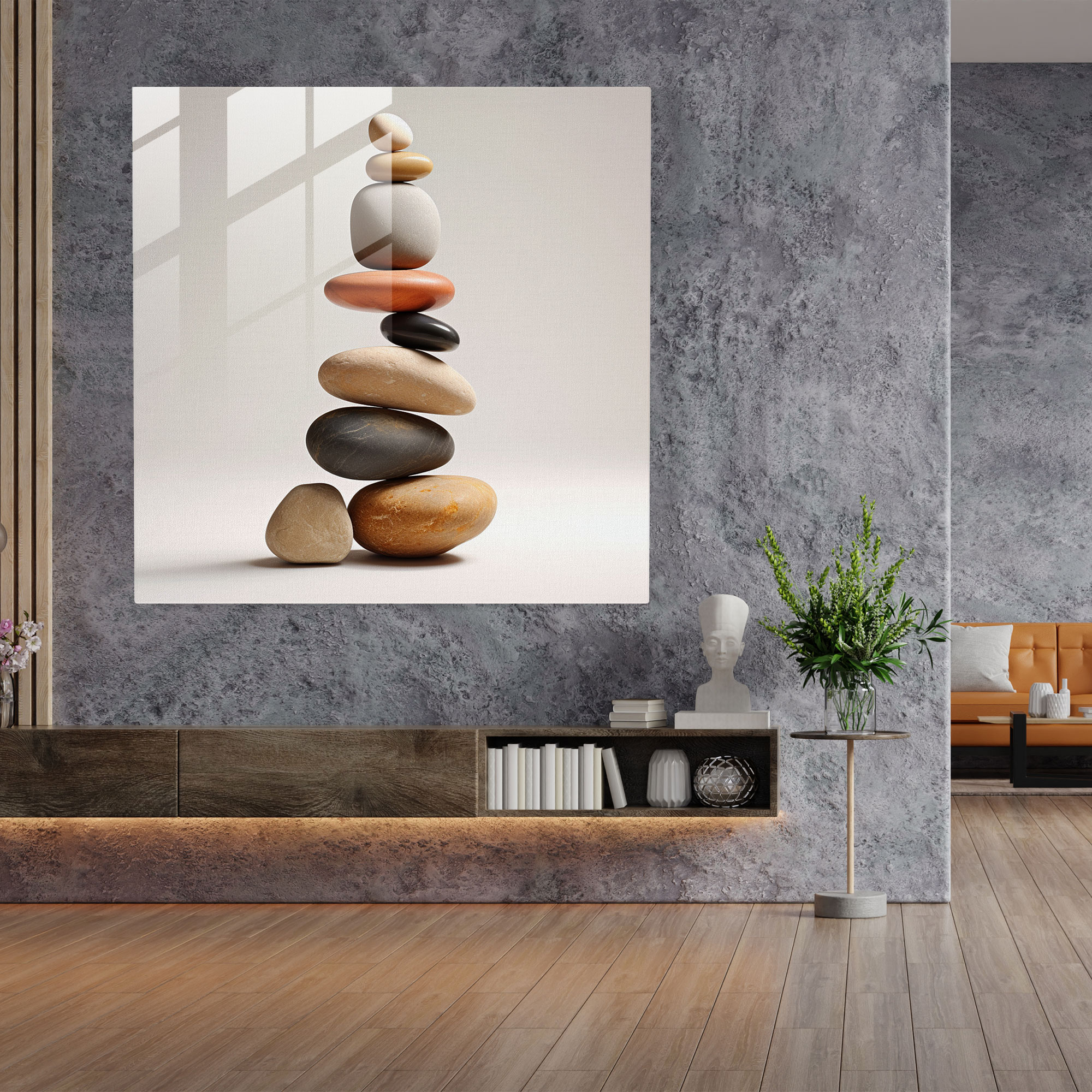 Zen Çakıl Cam Tablo - Duvar Dekorasyonu Cam Duvar Sanatı Cam Sanatı
