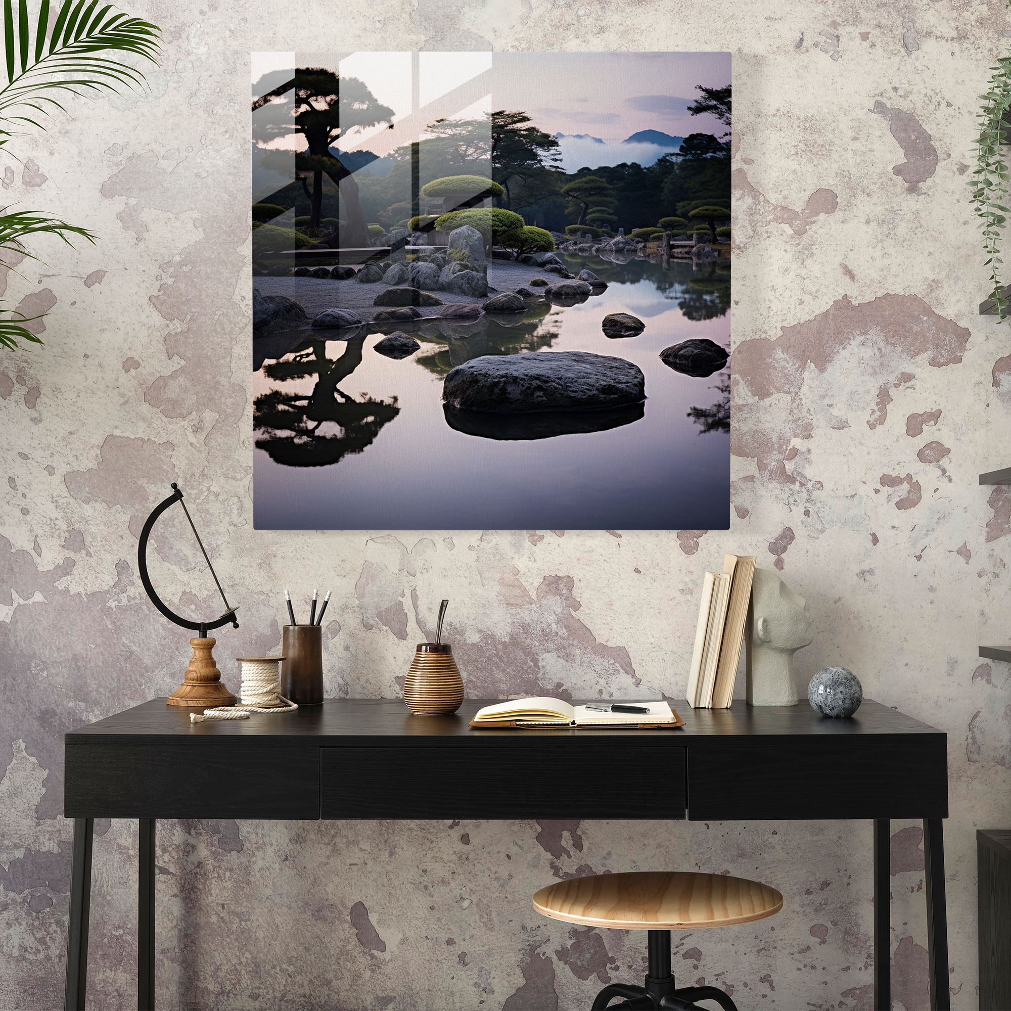 Zen Taş Bahçesi Cam Tablo - Zen Ev Dekorasyonu Duvar Dekorasyonu Japon Taş Bahçesi