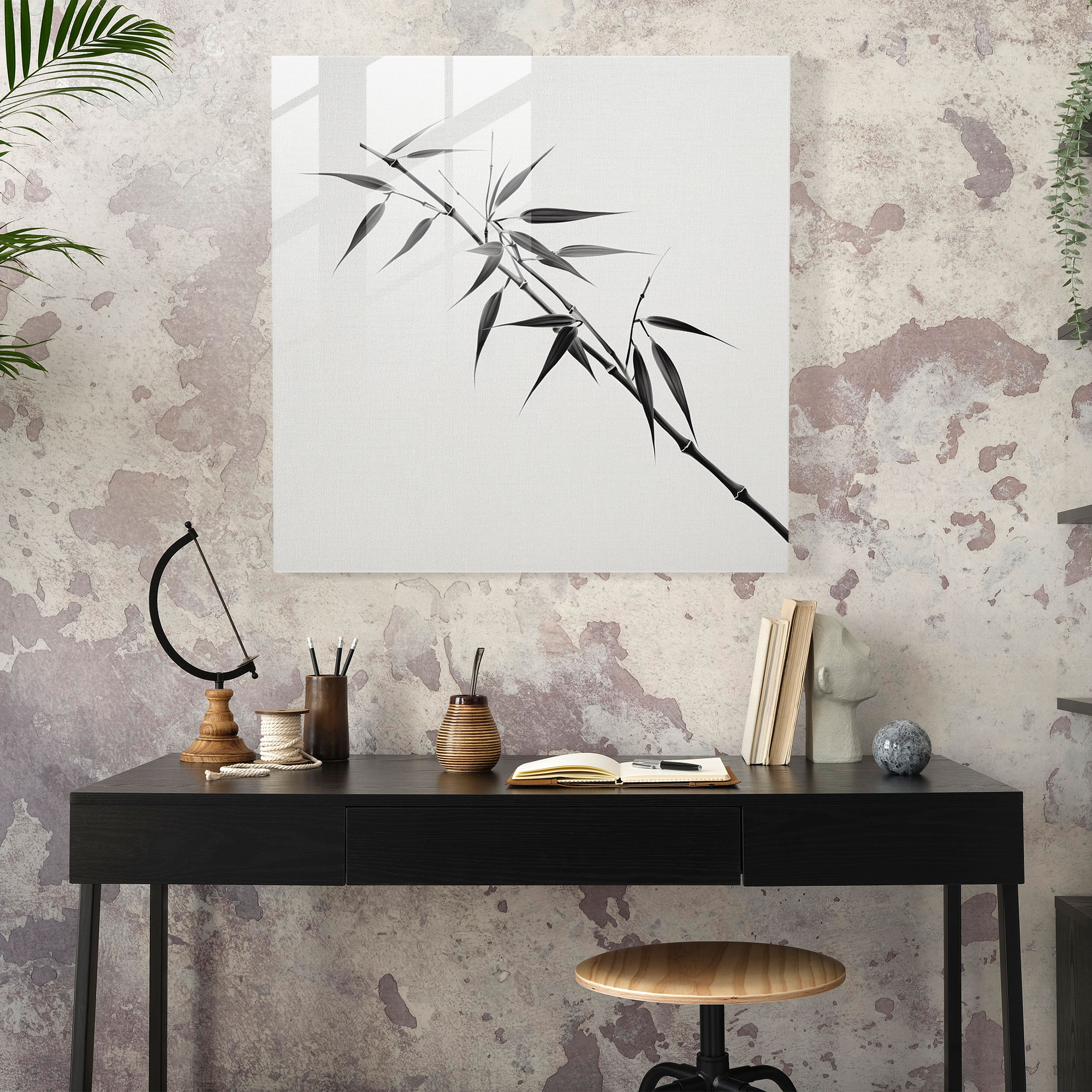 Zen Glass Print - Minimalist Bamboo Branch - Zen, Wall Decoration, Zen, Glass Art
