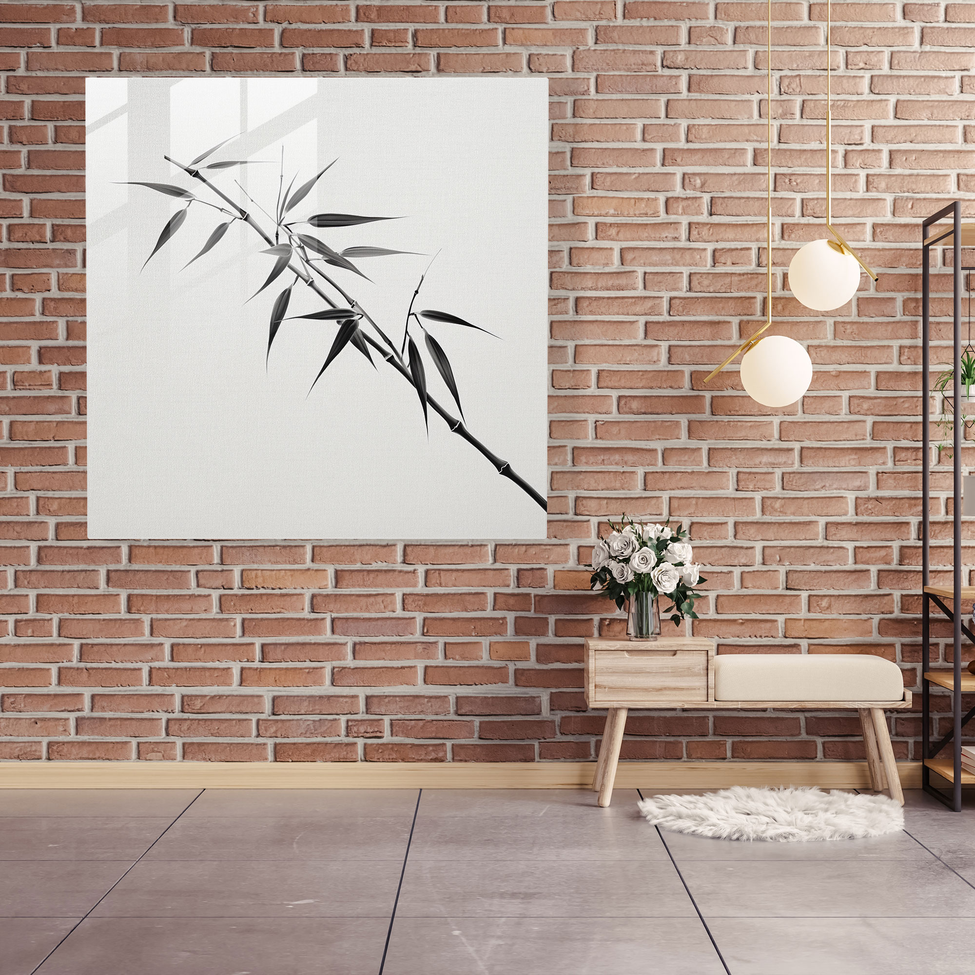 Zen Glass Print - Minimalist Bamboo Branch - Zen, Wall Decoration, Zen, Glass Art