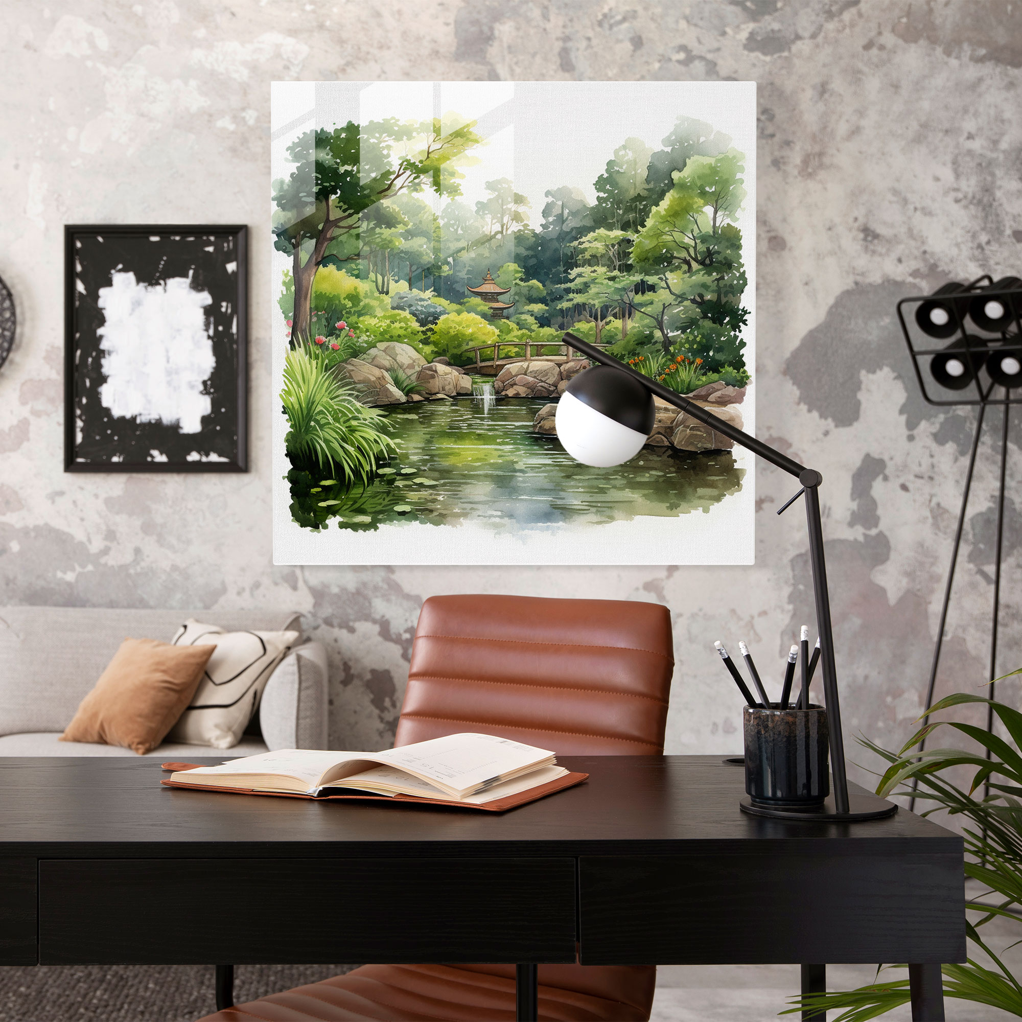 Zen Glass Print - Watercolor Zen Garden - Zen, Zen, Wall Decoration, Home Decoration