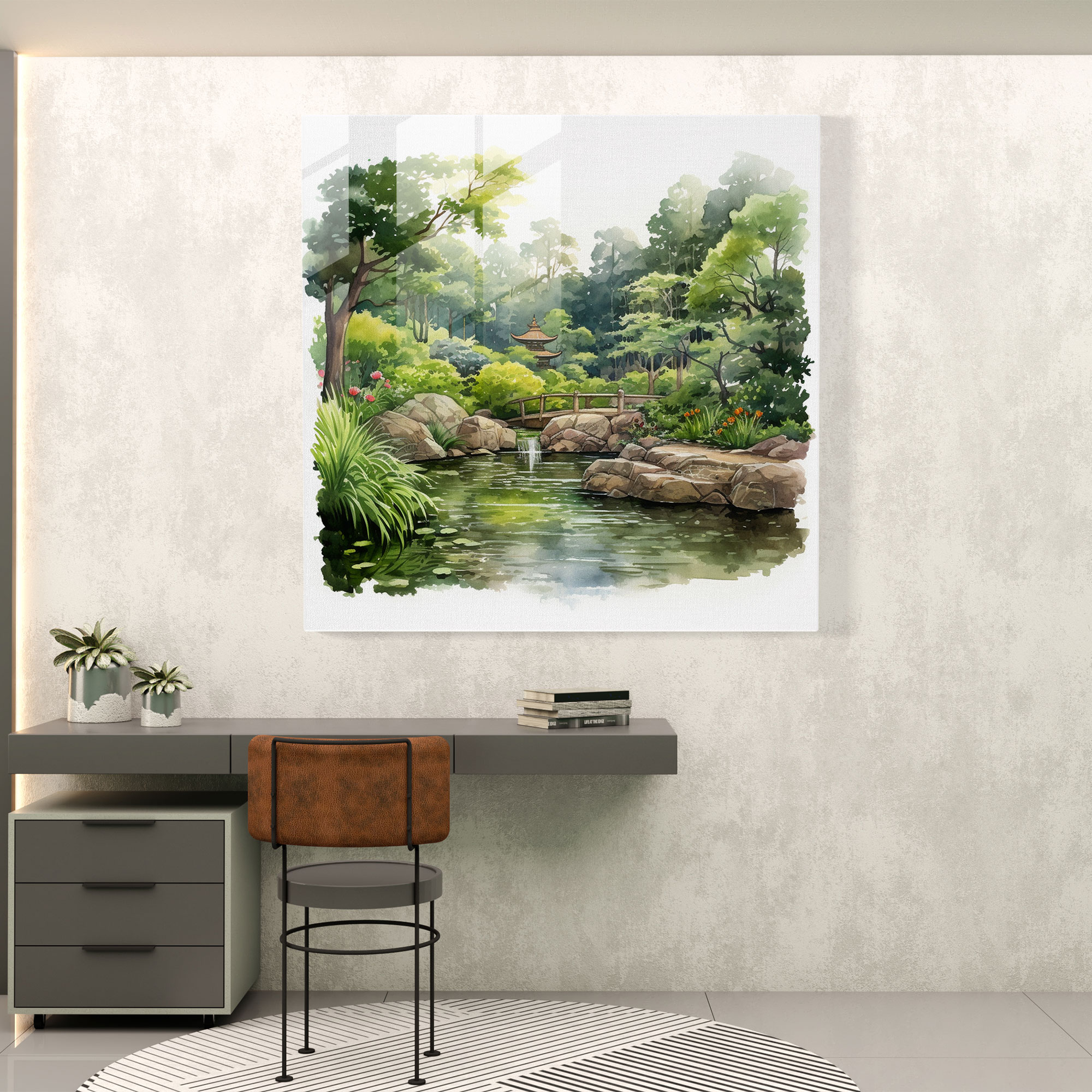 Zen Glass Print - Watercolor Zen Garden - Zen, Zen, Wall Decoration, Home Decoration