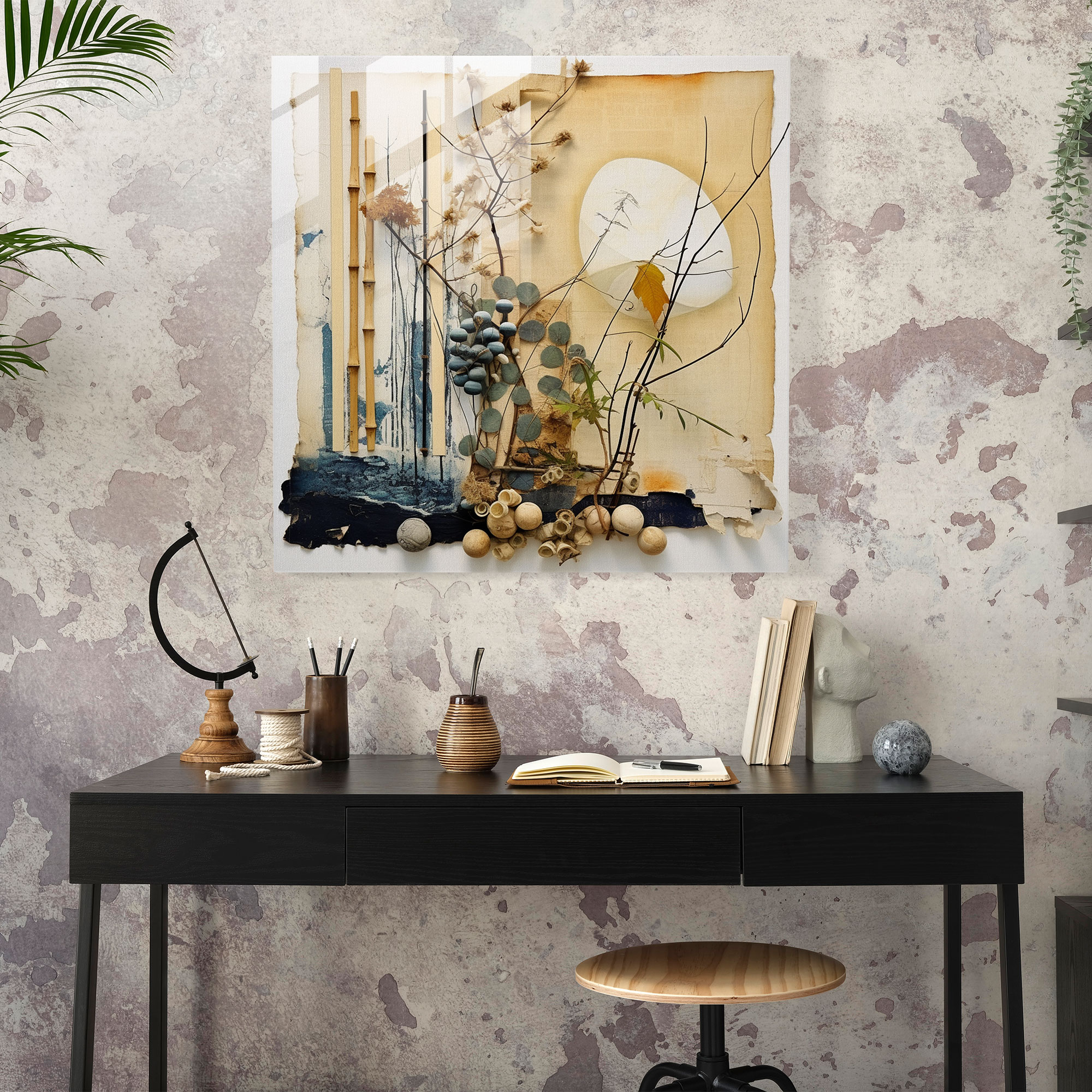 Zen Glass Print - Harmonious Elements - Zen, Modern Art, Nature, Home Decoration