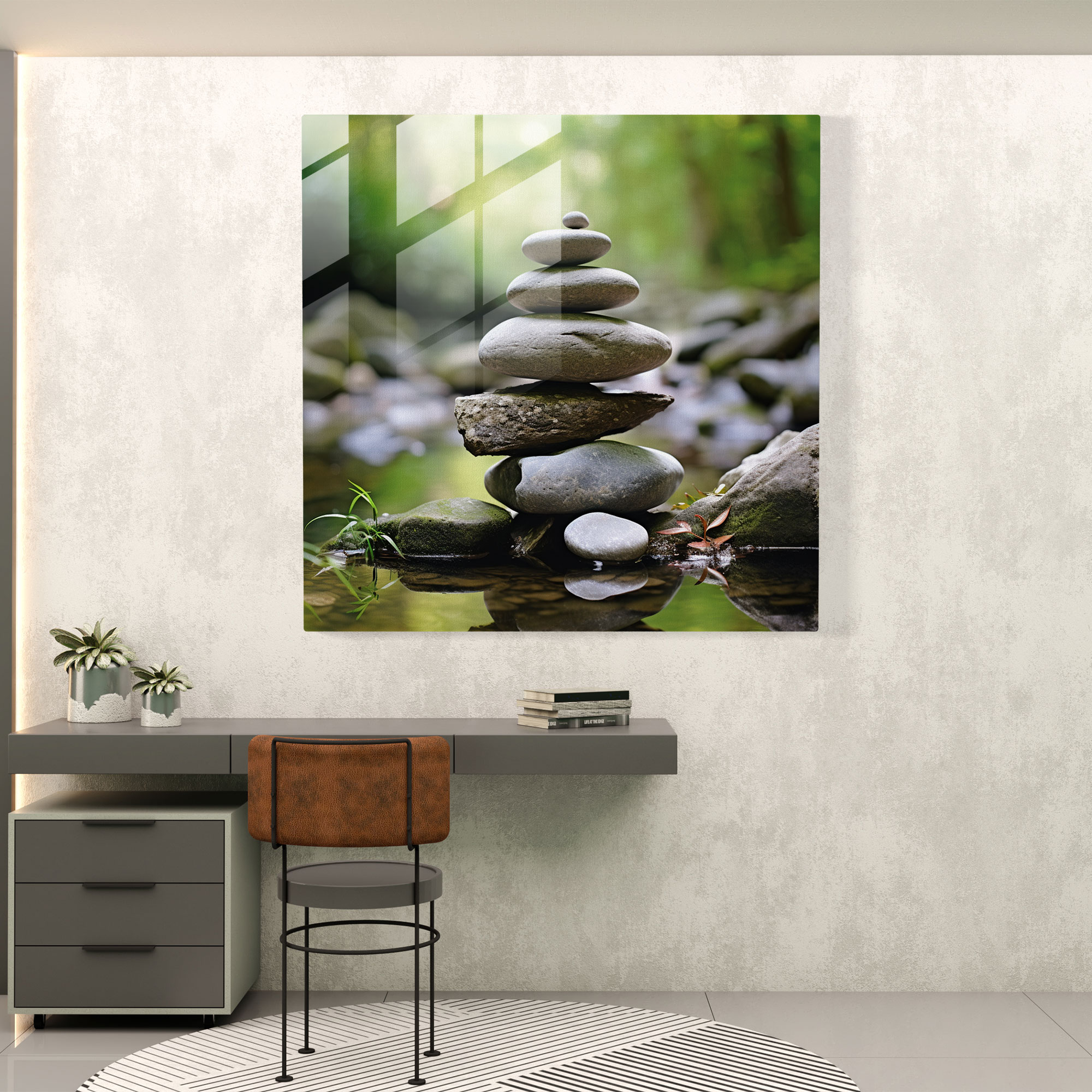 Zen Stacks Cam Tablo - Zen Cam Duvar Sanatı Zen İlhamlı Fotoğrafçılık Cam Sanatı