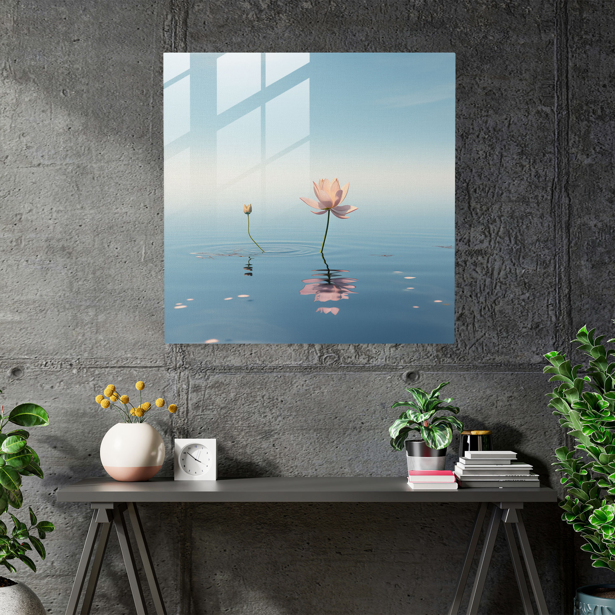 Zen Lotus Cam Tablosu - Zen Duvar Dekorasyonu Cam Duvar Sanatı