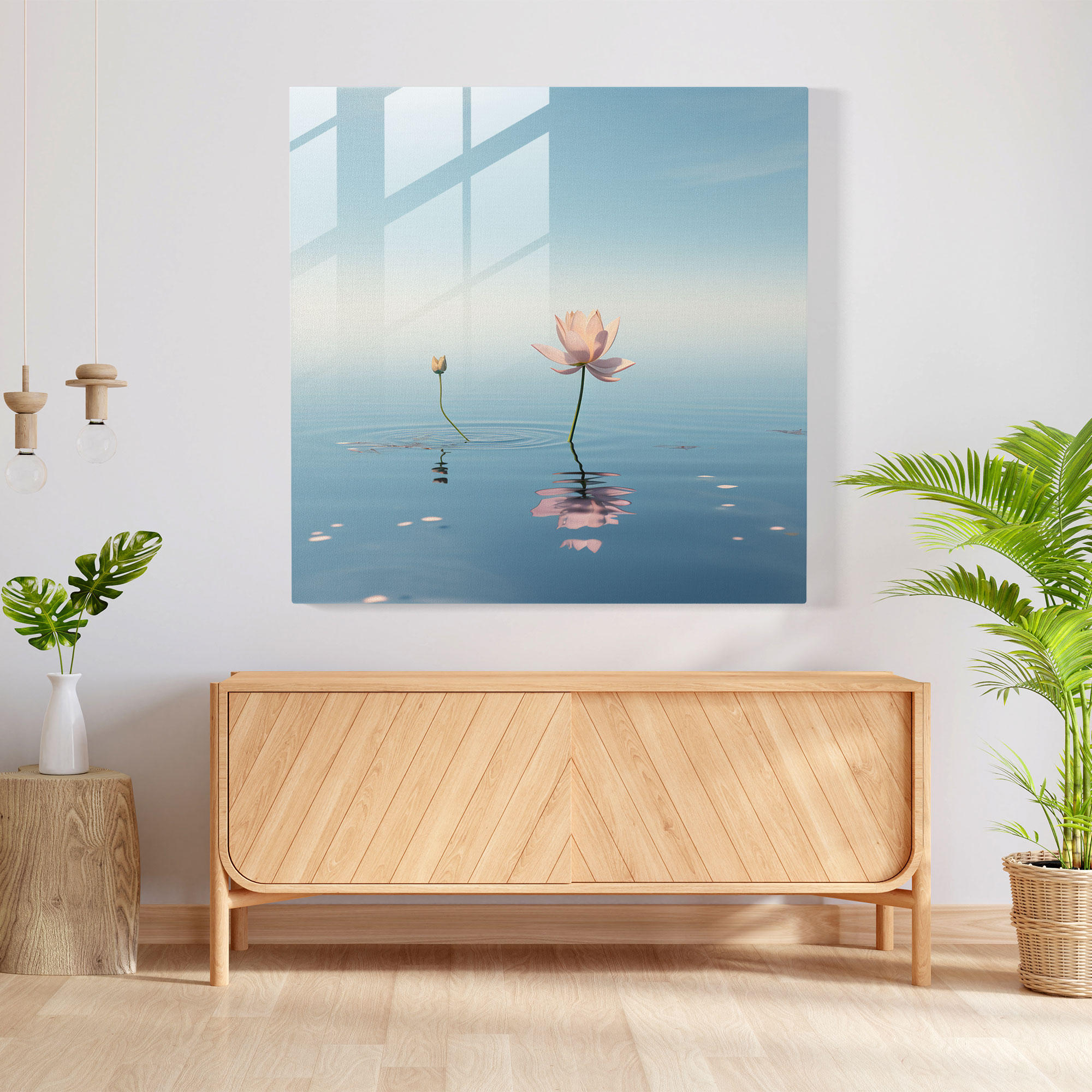 Zen Lotus Cam Tablosu - Zen Duvar Dekorasyonu Cam Duvar Sanatı