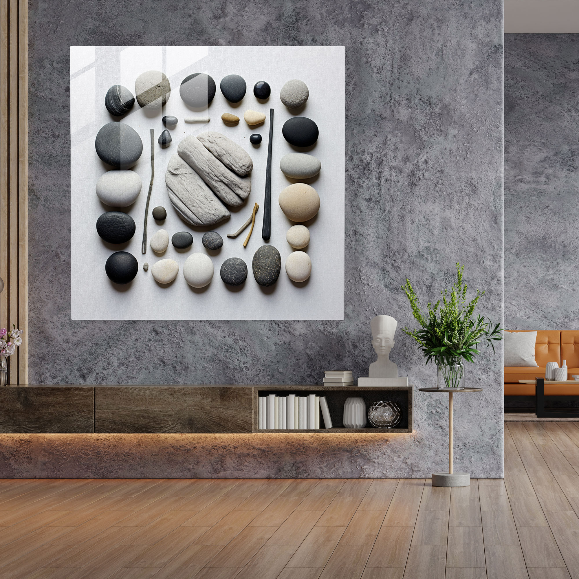 Zen Kaya Bahçesi Cam Tablo - Zen Cam Tablo Zen Cam Duvar Sanatı