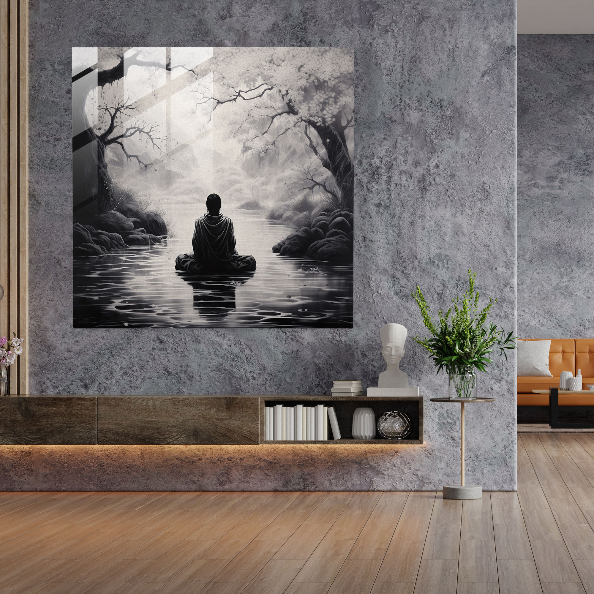 Zen Mürekkep Cam Tablo - Sakin ve Huzurlu Bir Tasarım