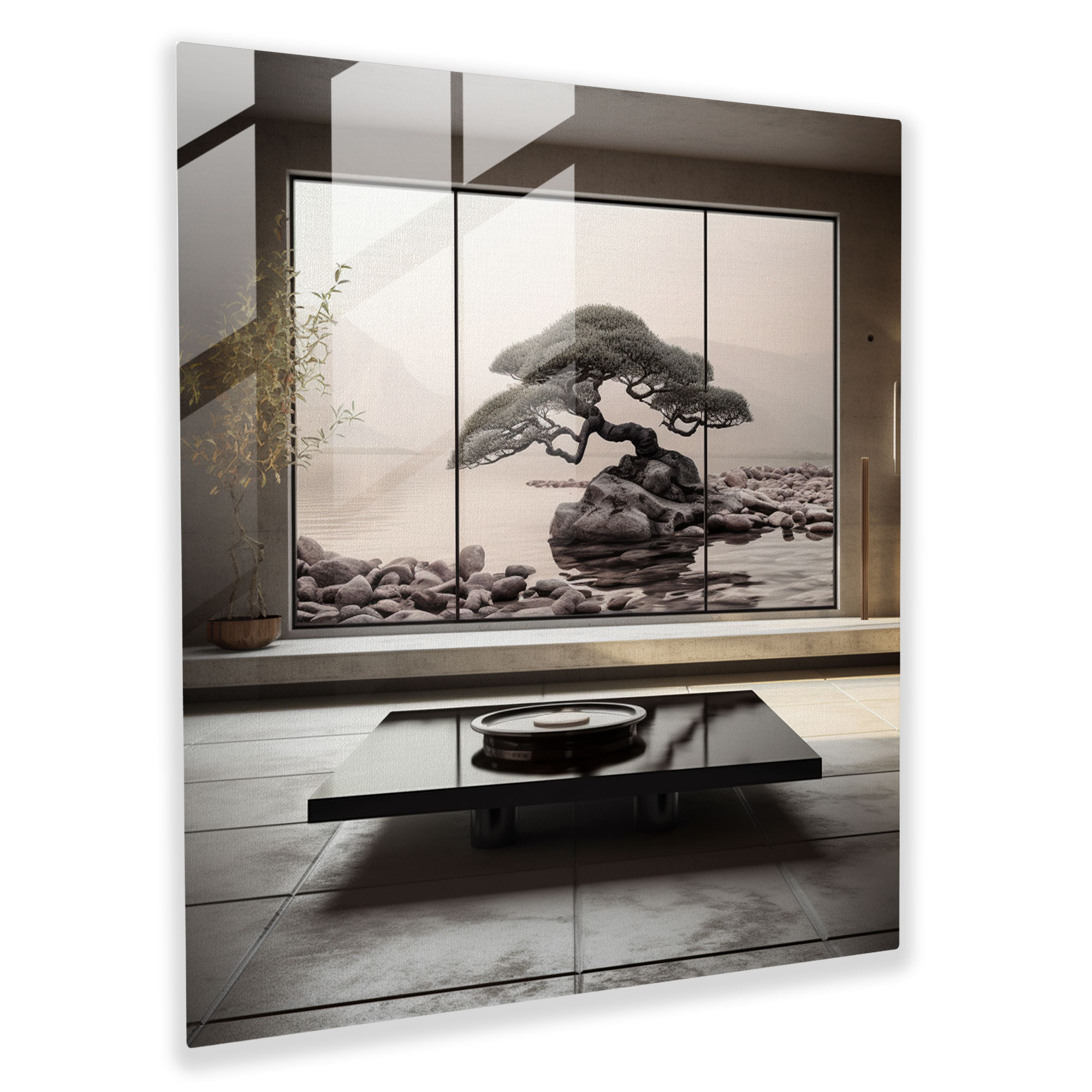 Monochrome Zen Glass Print - Zen, Modern Art, Peace, Mesmerizing