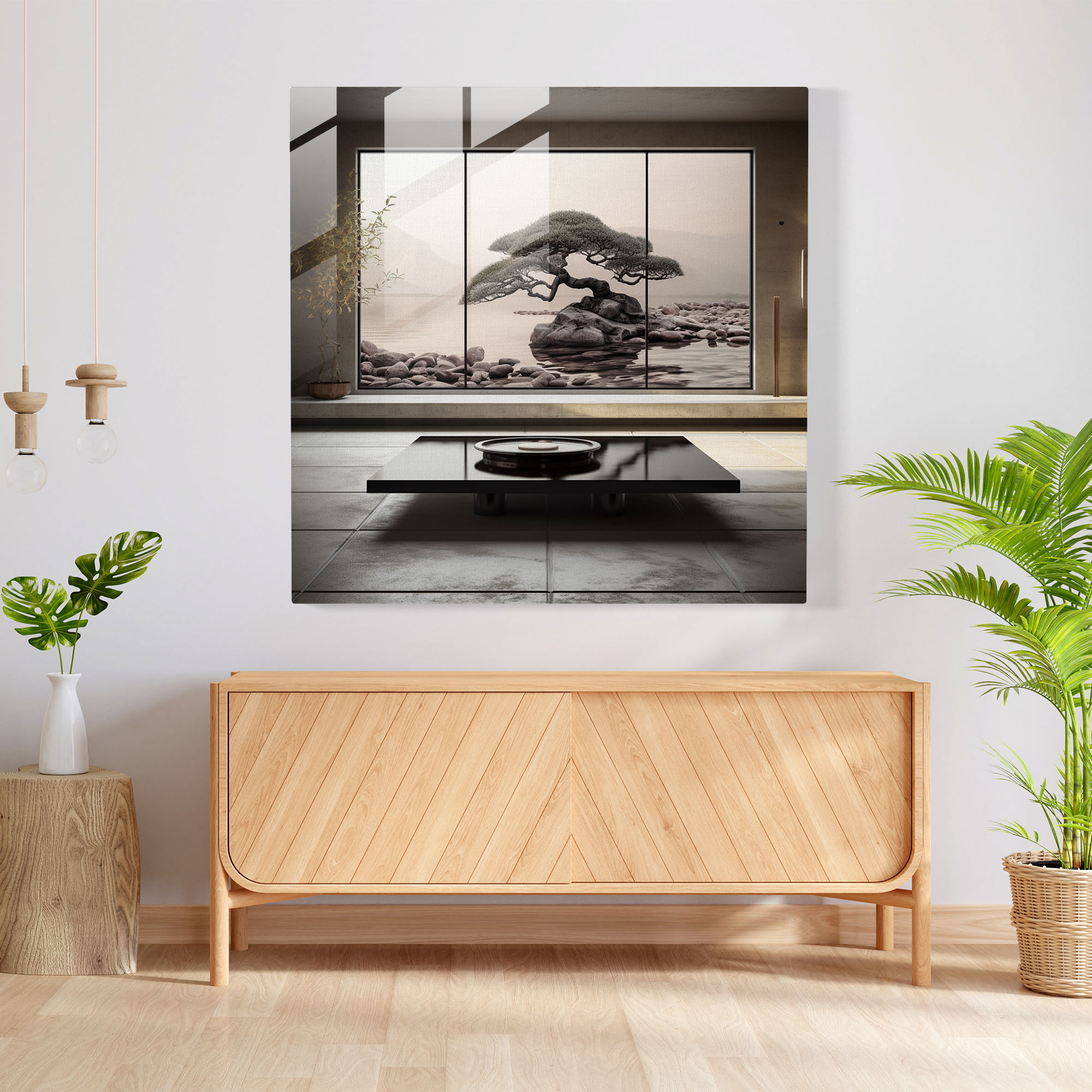 Monochrome Zen Glass Print - Zen, Modern Art, Peace, Mesmerizing