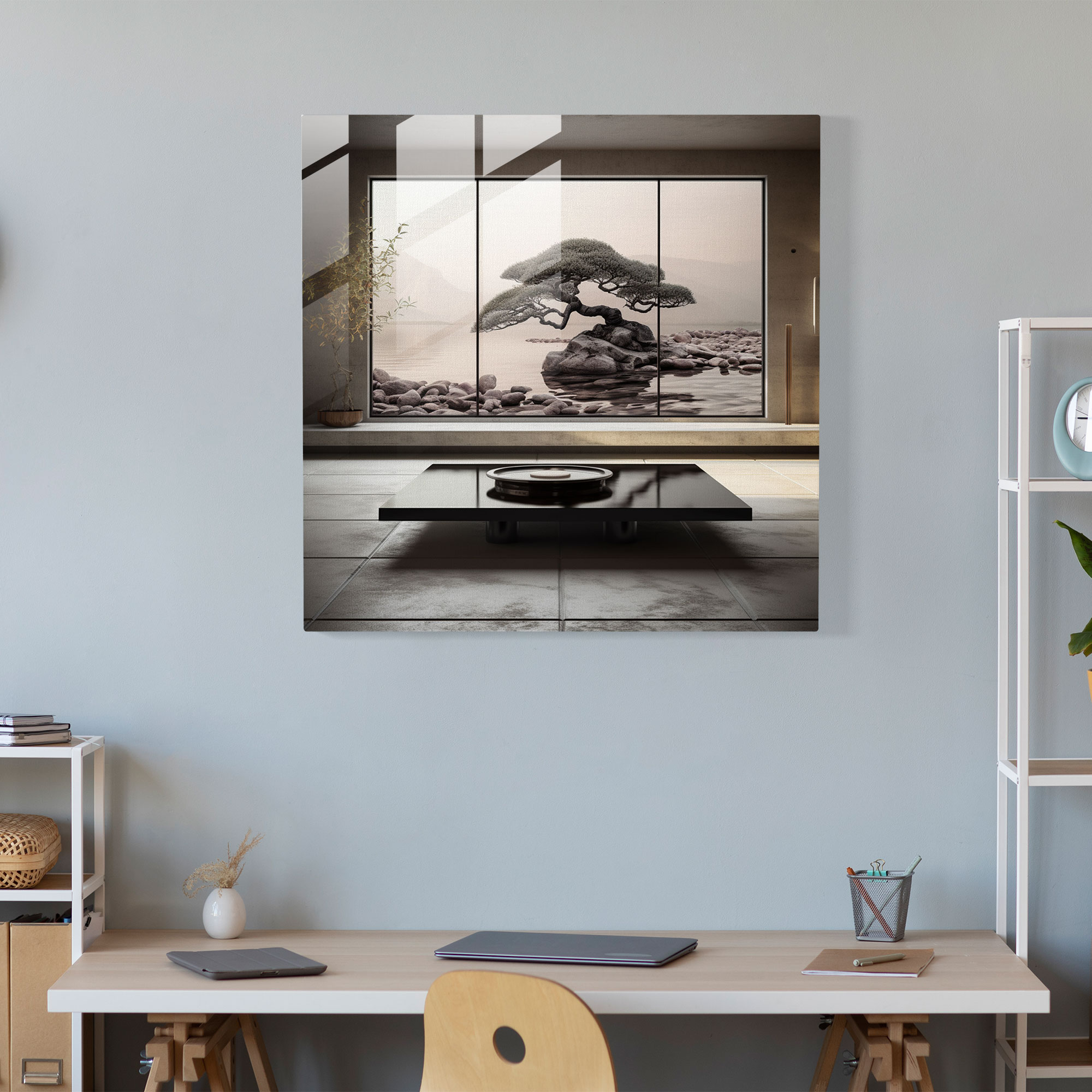 Monochrome Zen Glass Print - Zen, Modern Art, Peace, Mesmerizing