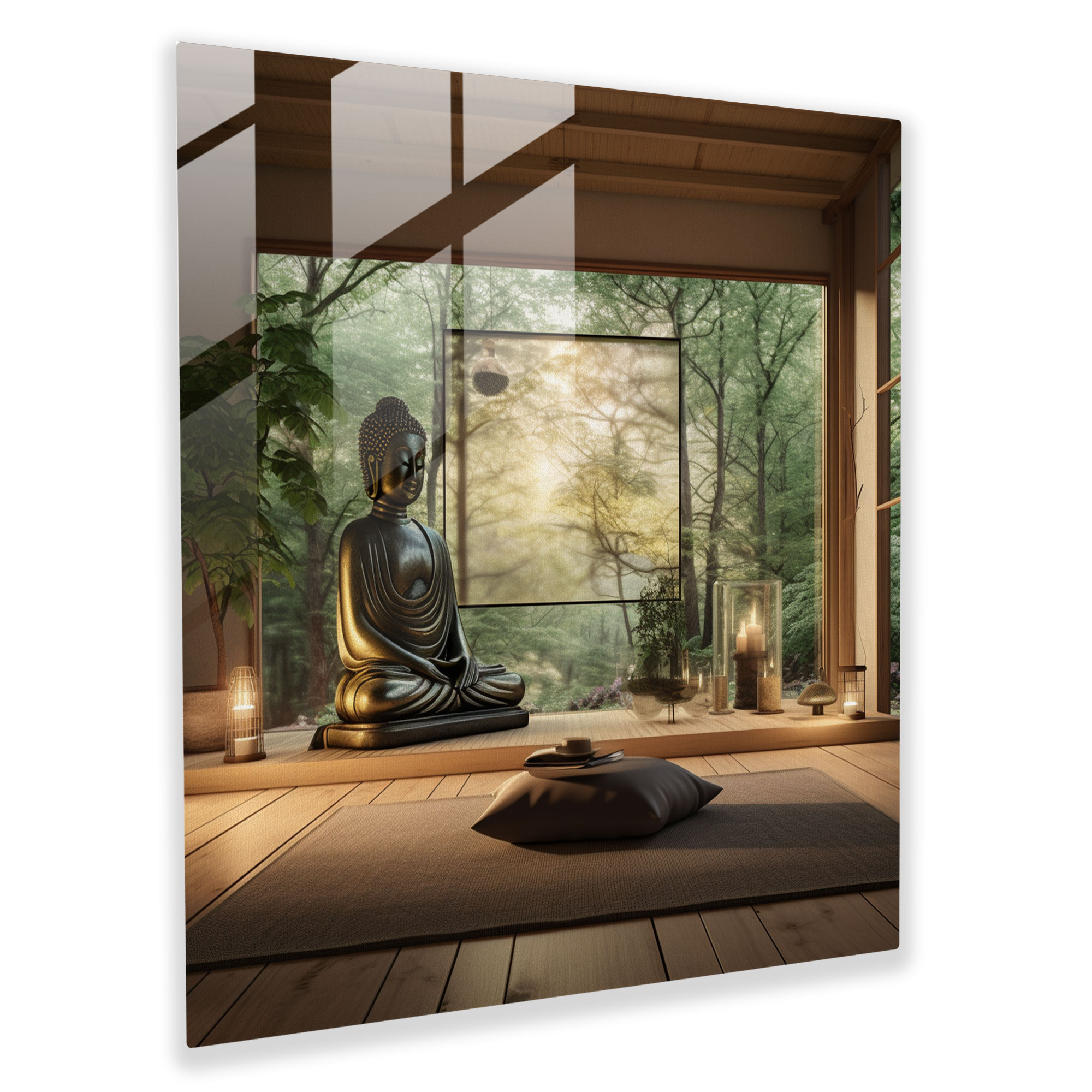 Zen Meditasyon Cam Tablo - Geleneksel Tatami Mat Huzurlu