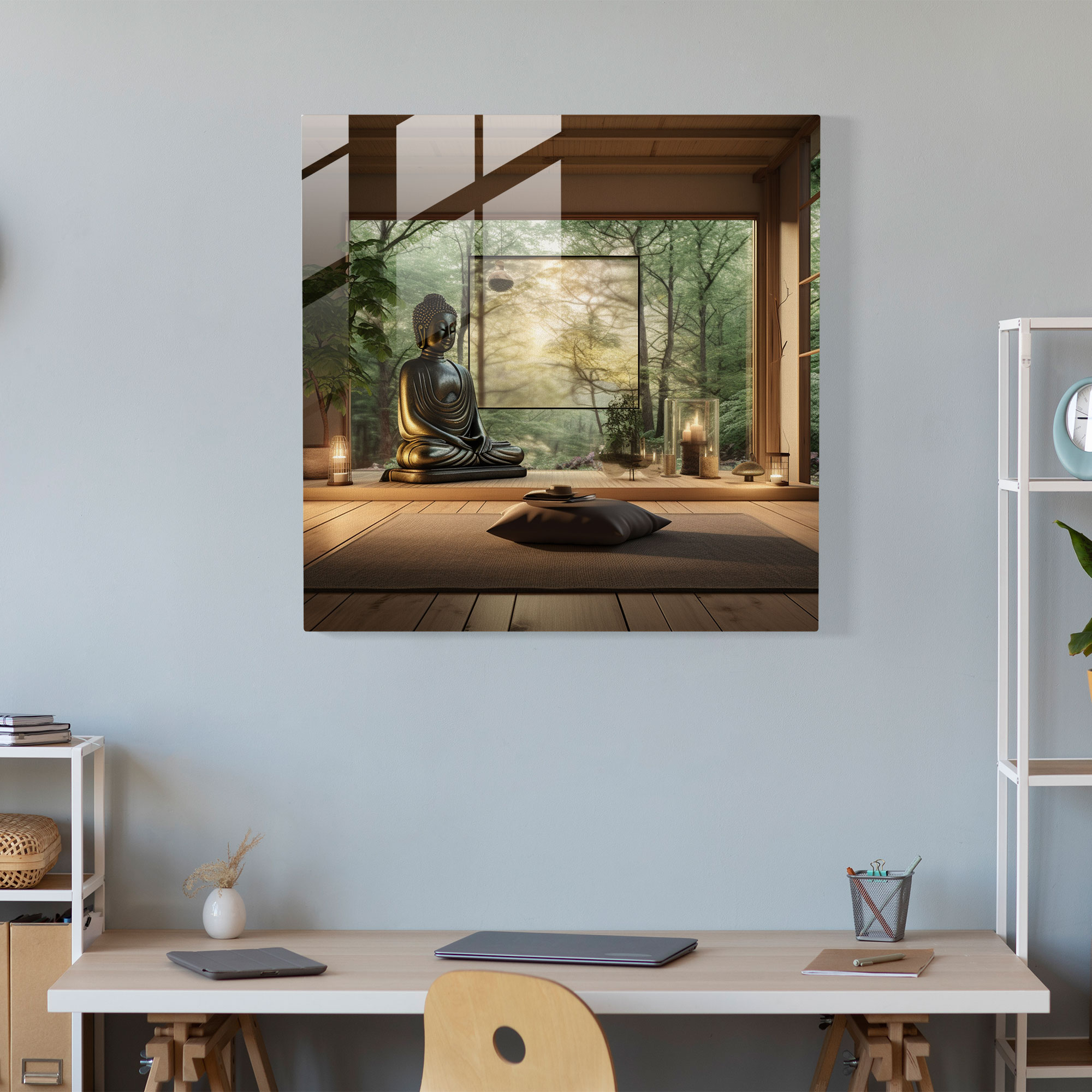 Zen Meditasyon Cam Tablo - Geleneksel Tatami Mat Huzurlu