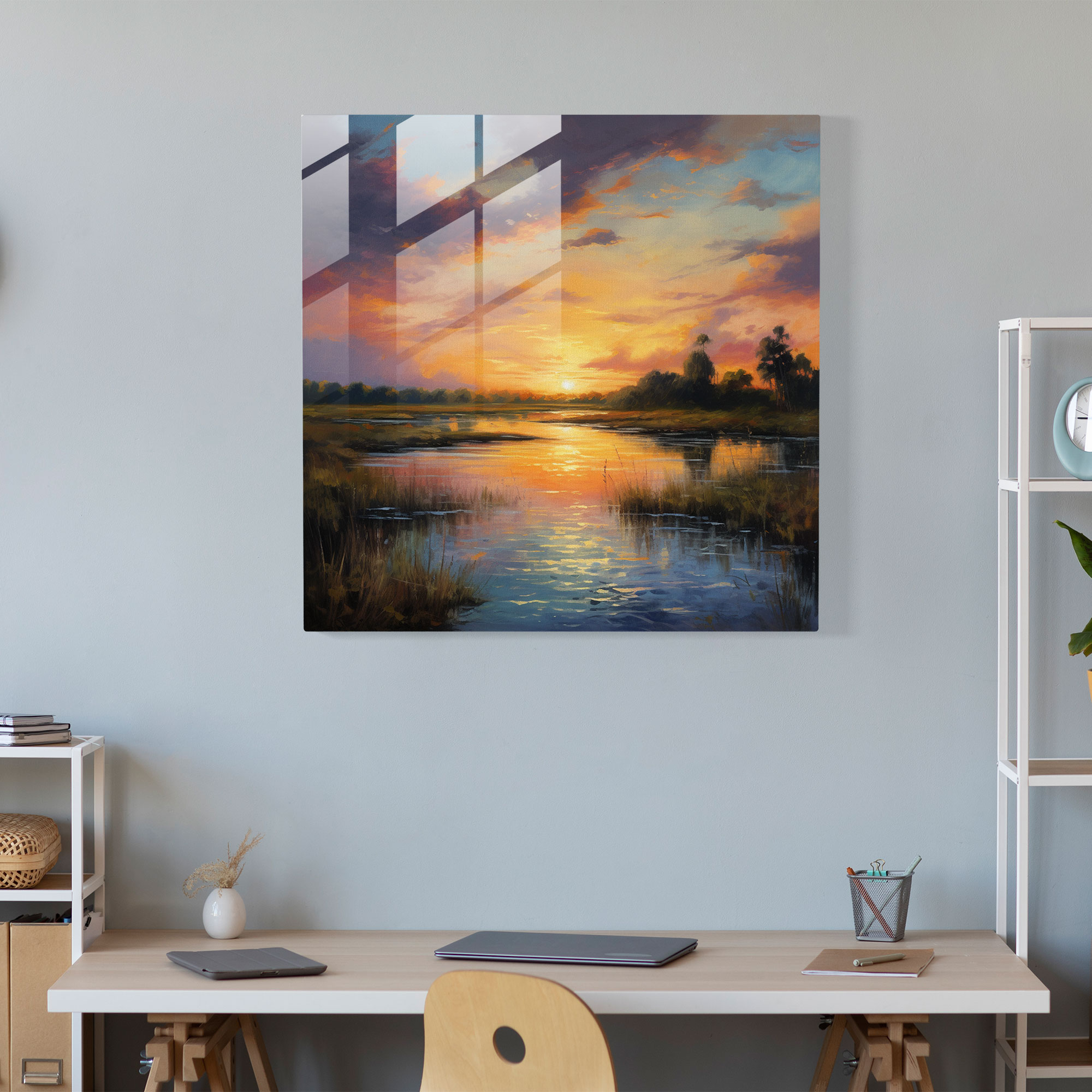 Zen Sunset Glass Print - Zen, Soothing Atmosphere, Peaceful Sunset, Glass Art