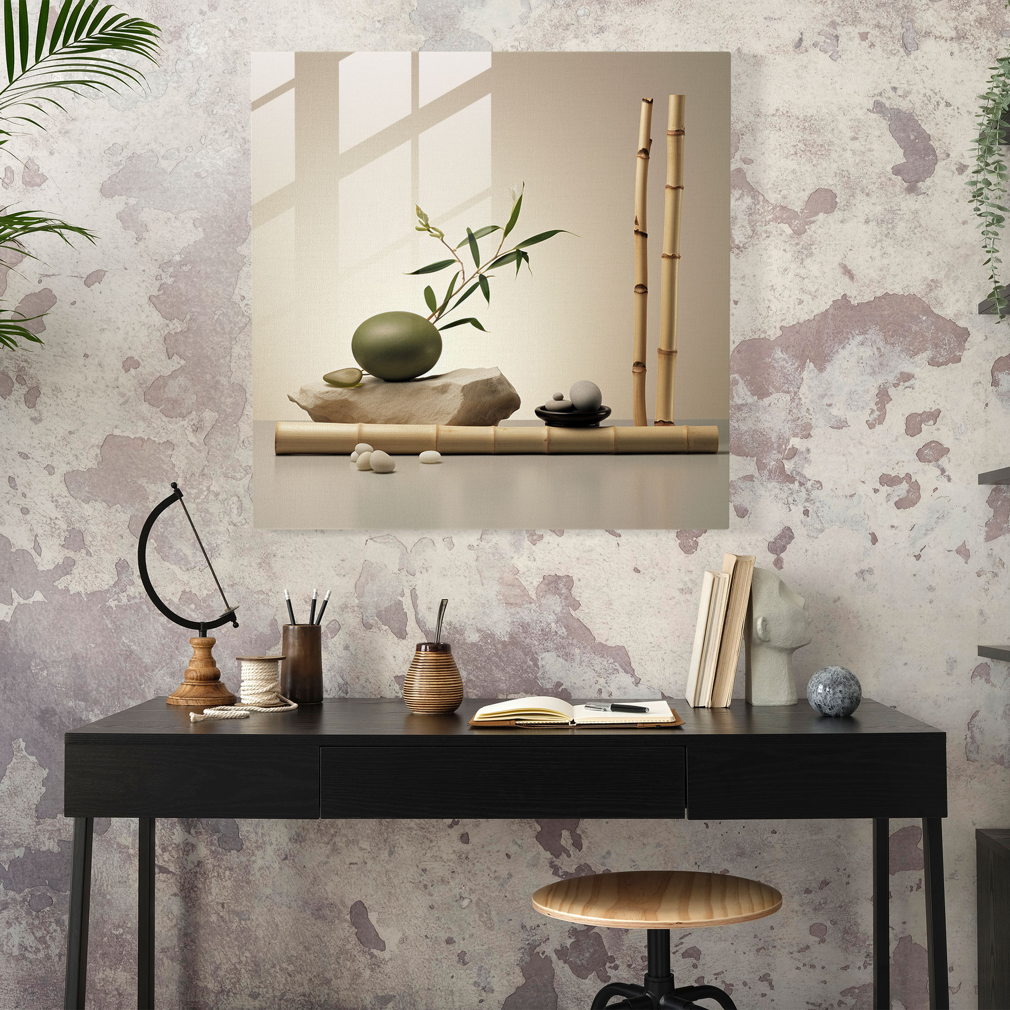 Zen Sessizlik Cam Tablo - Zen Cam Duvar Sanatı Zen İlhamlı Stil Still Life Minimal Düzenleme