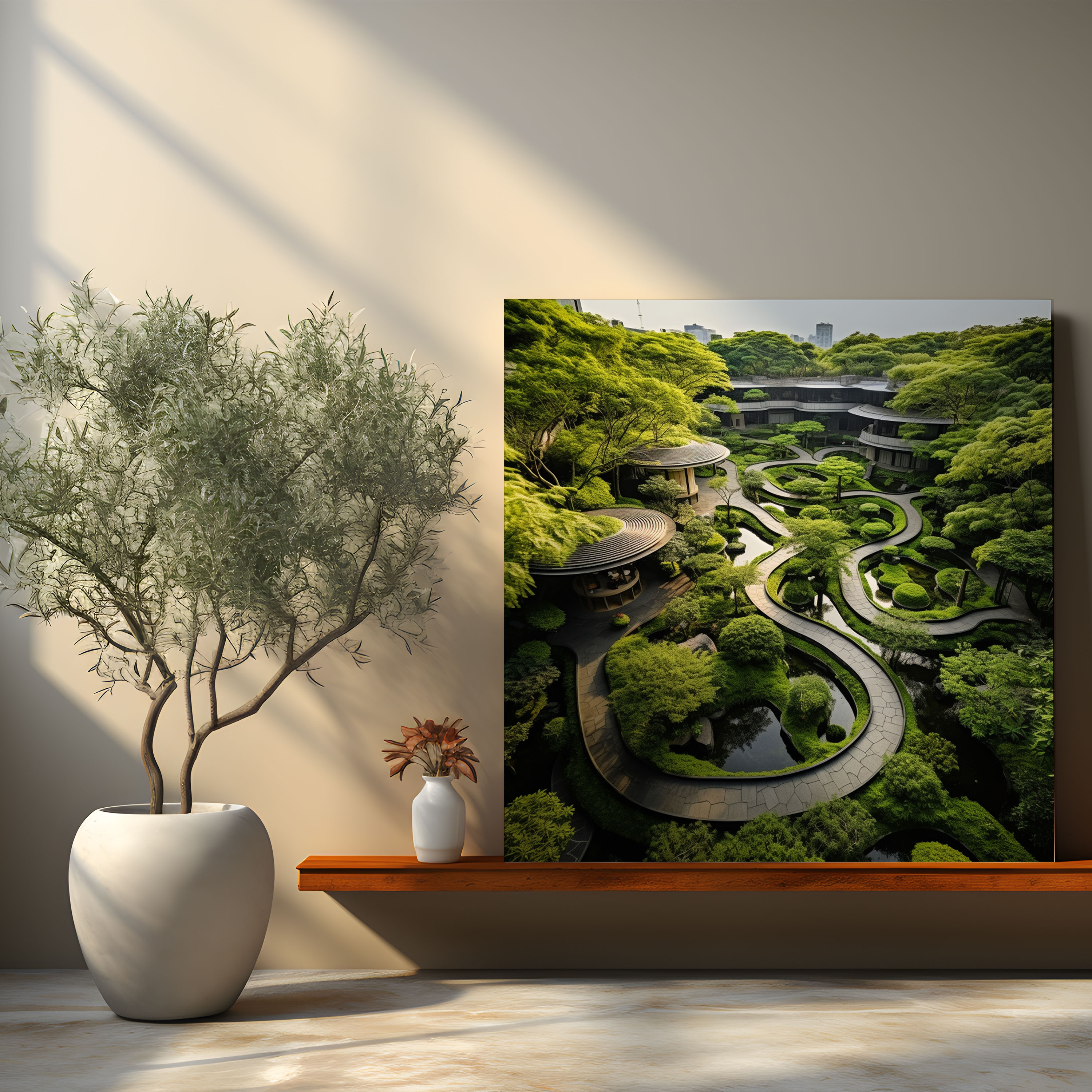 Zen Bahçesi Manzara Kanvas Tablo - Zen Kanvas Tablo Doğa Yeşil Bitki Örtüsü