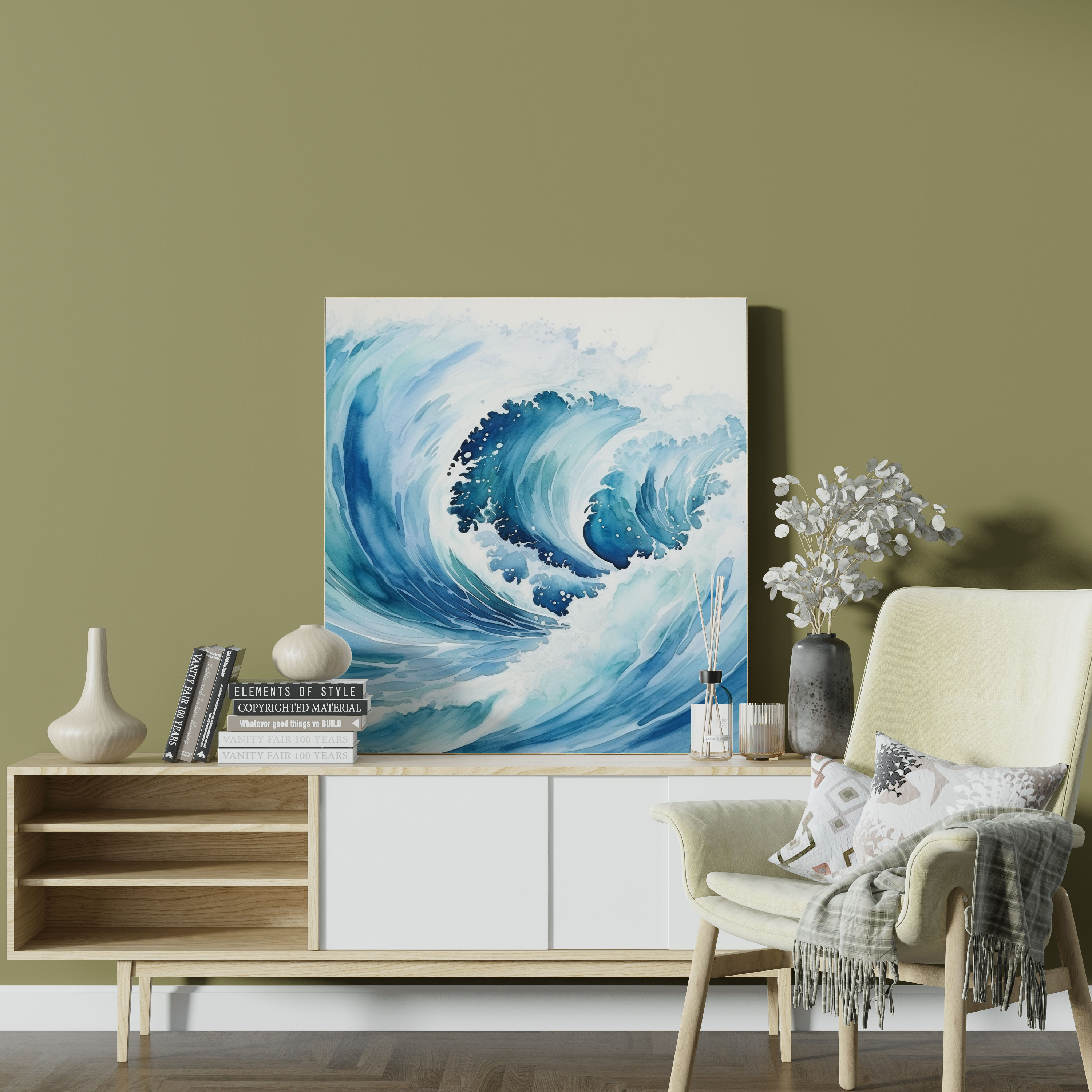 Zen Waves Wall Art - Zen, Abstract Watercolor Painting, Canvas Print, Canvas Wall Art