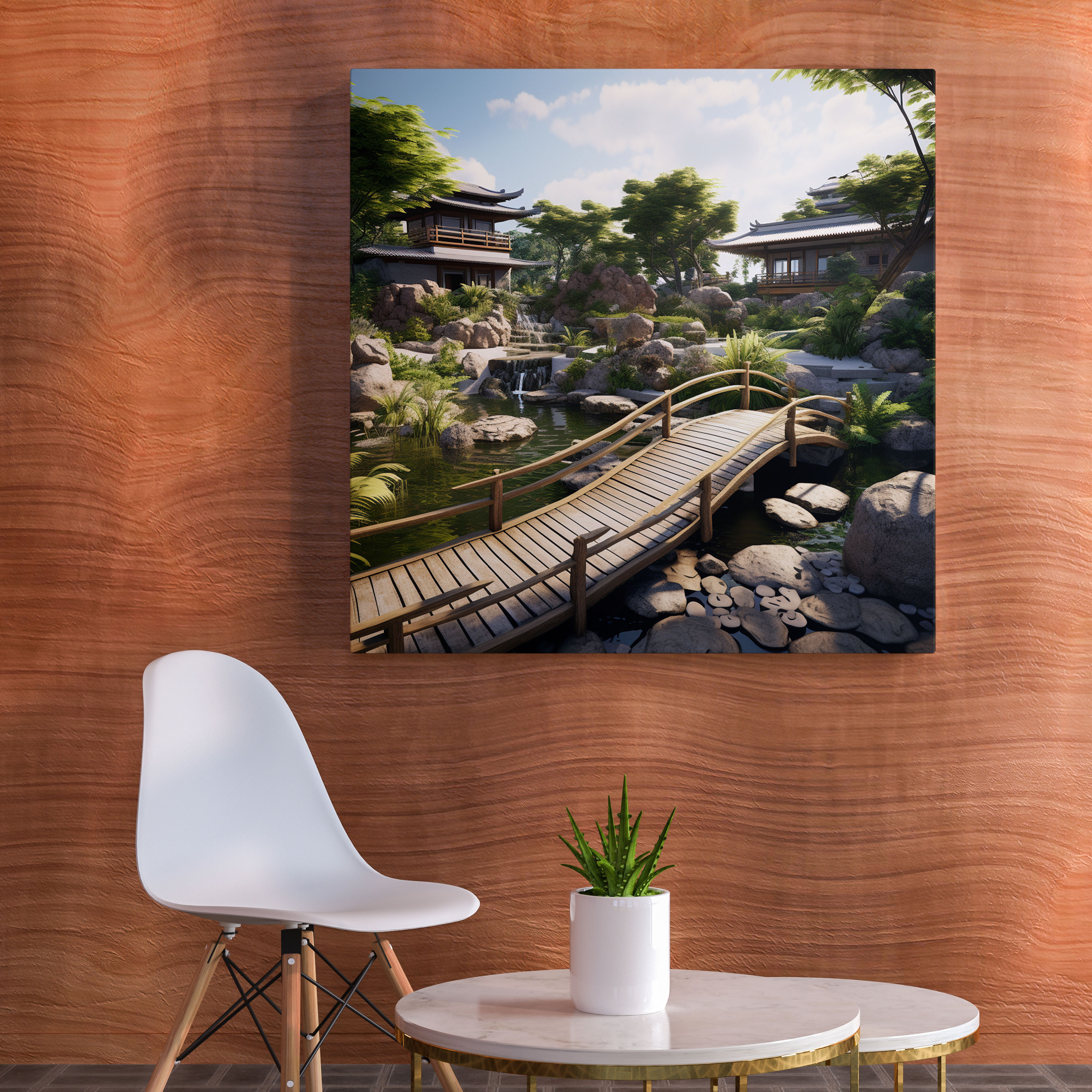 Zen Garden Bridge Canvas Print - Zen, Wall Decoration, Canvas, Tranquil Atmosphere