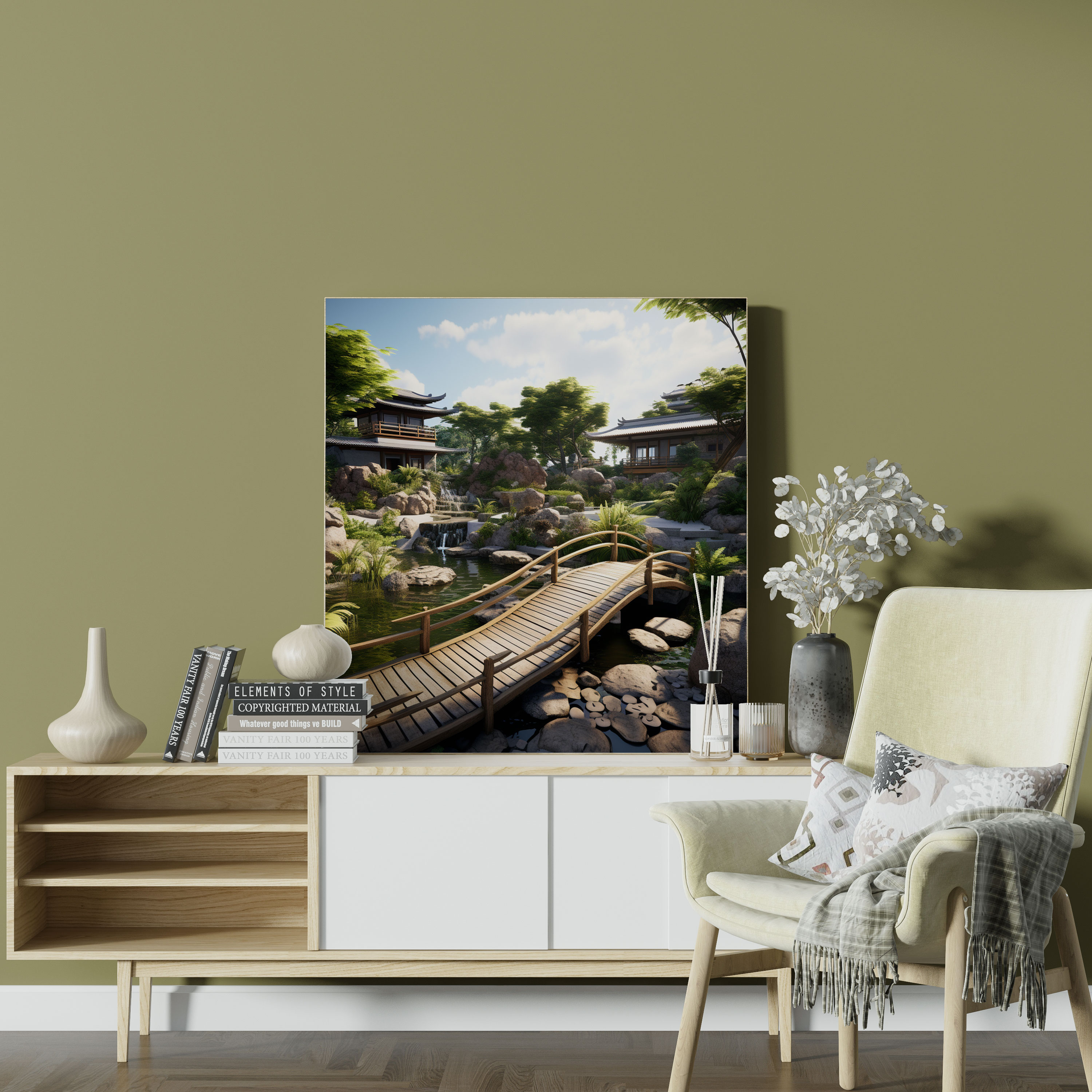 Zen Garden Bridge Canvas Print - Zen, Wall Decoration, Canvas, Tranquil Atmosphere