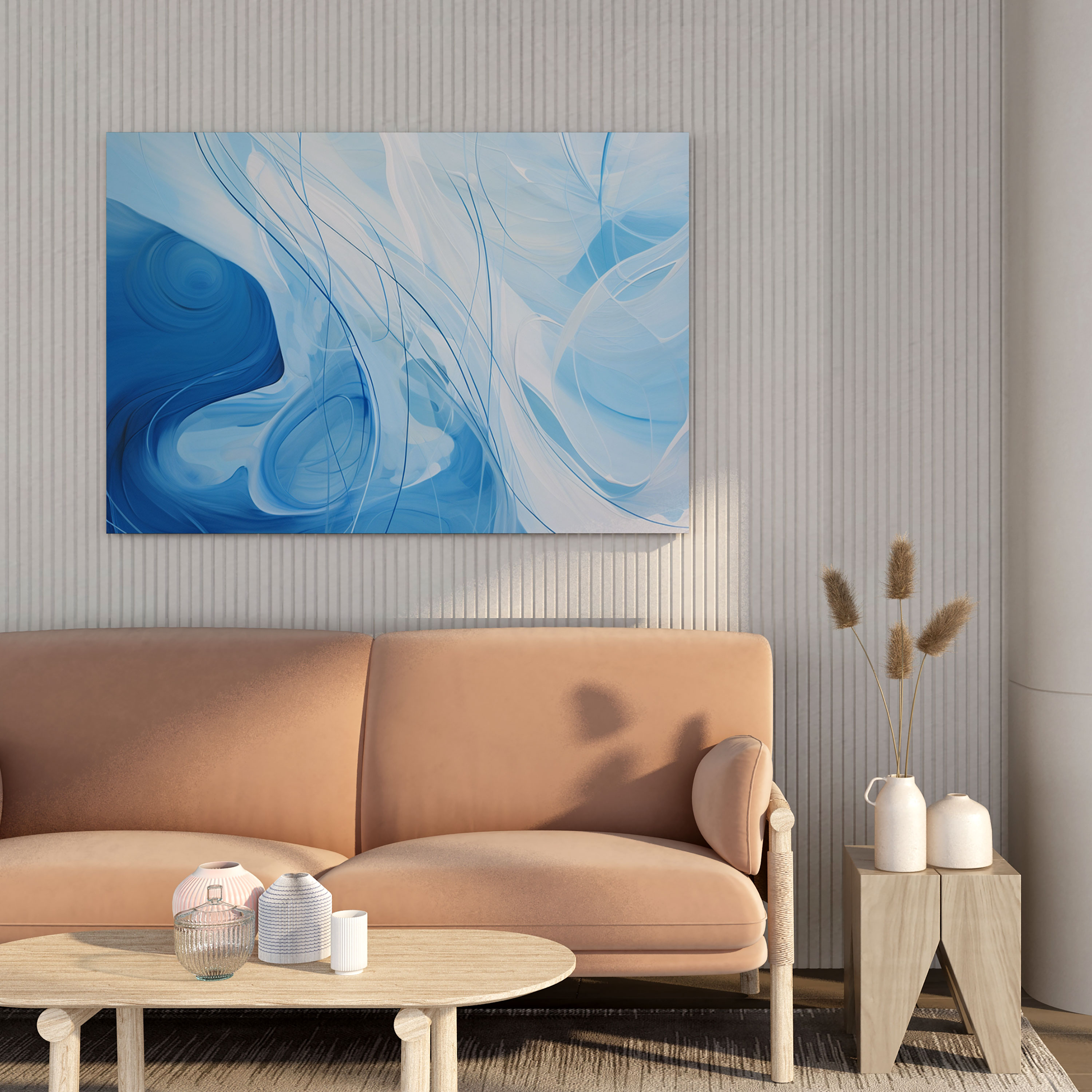 Zen Akışı Kanvas Tablo - Ev Dekorasyonu Huzur Veren Mavi ve Beyaz