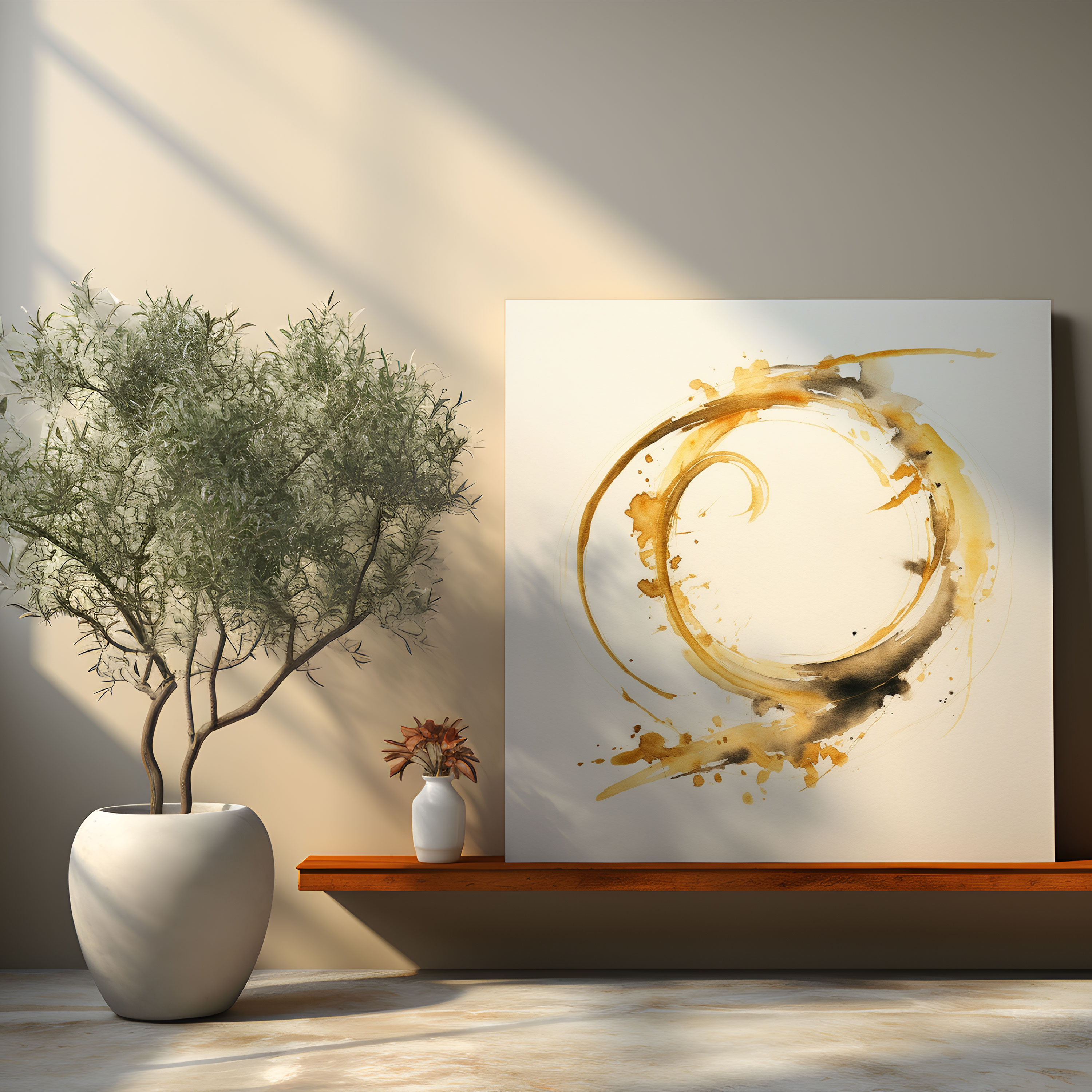 Zen Wall Decoration - Japanese Calligraphy 'Harmony' On Watercolor Background - Zen, Harmony, Gold Ink, Watercolor Background