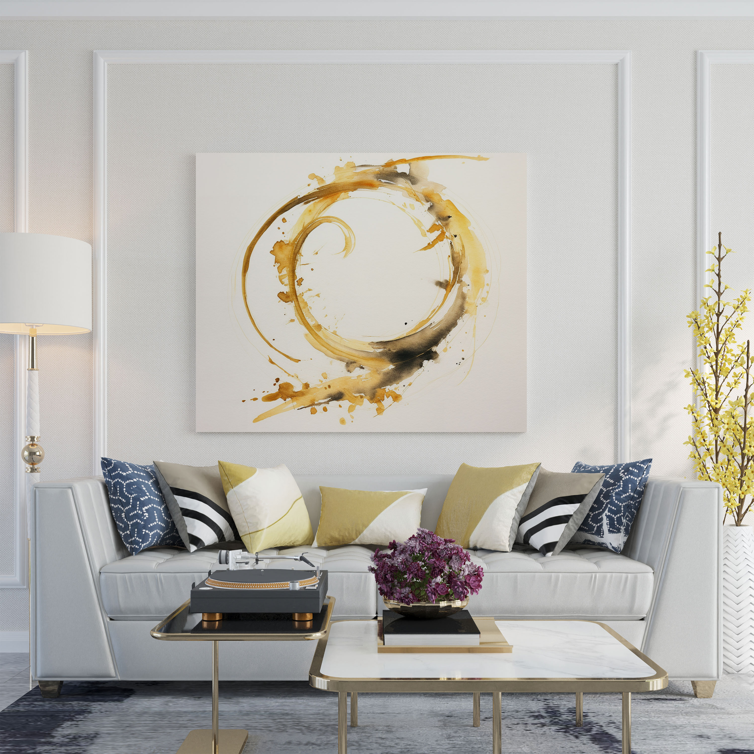 Zen Wall Decoration - Japanese Calligraphy 'Harmony' On Watercolor Background - Zen, Harmony, Gold Ink, Watercolor Background