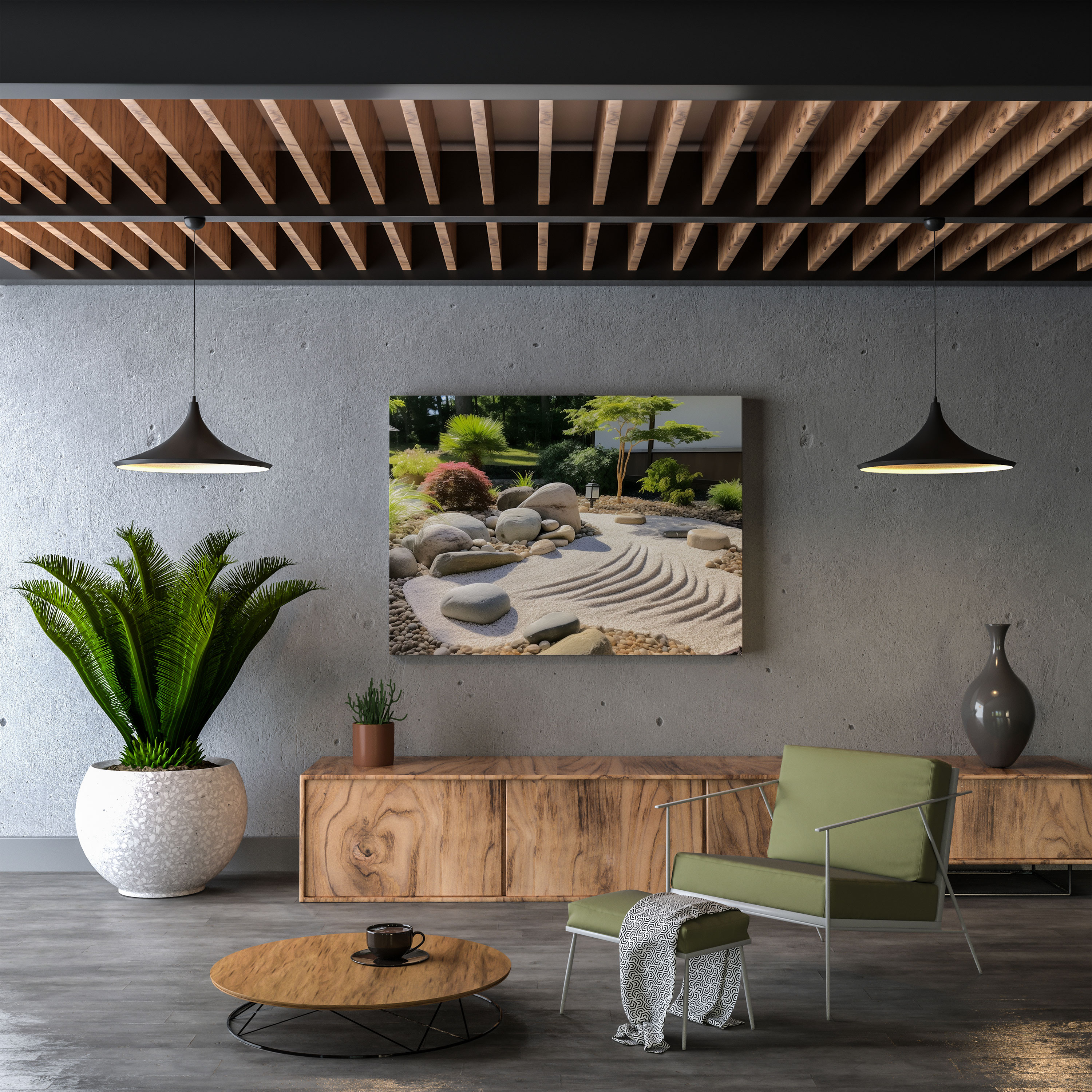 Zen Canvas Print - Picturesque Zen Garden With Calming Water Feature - Zen, Home Decoration, Wall Art, Canvas Wall Art