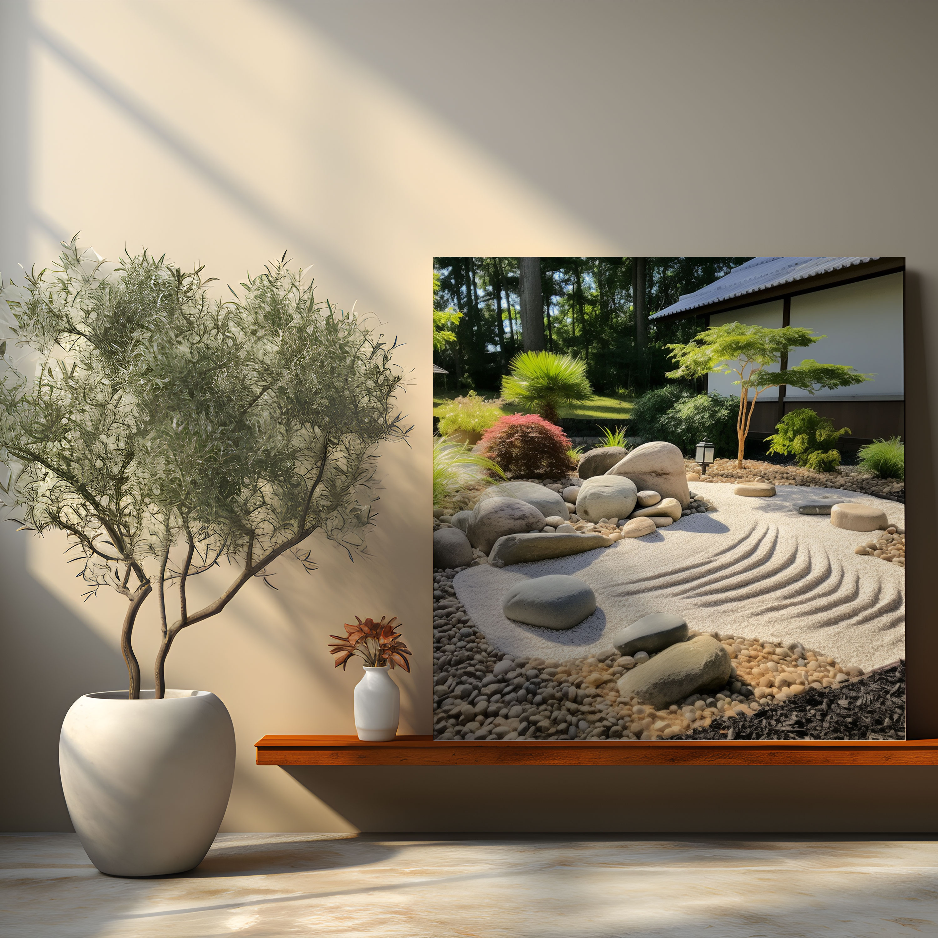 Zen Canvas Print - Picturesque Zen Garden With Calming Water Feature - Zen, Home Decoration, Wall Art, Canvas Wall Art