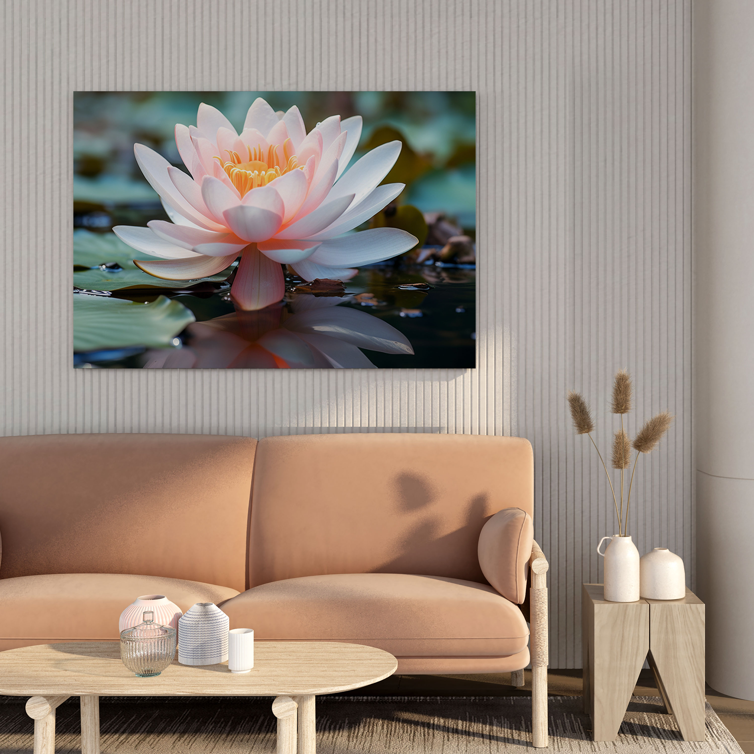 Zen Canvas Print - Delicate Lotus Flower In Tranquil Pond - Zen, Canvas, Home Decoration, Lotus Flower