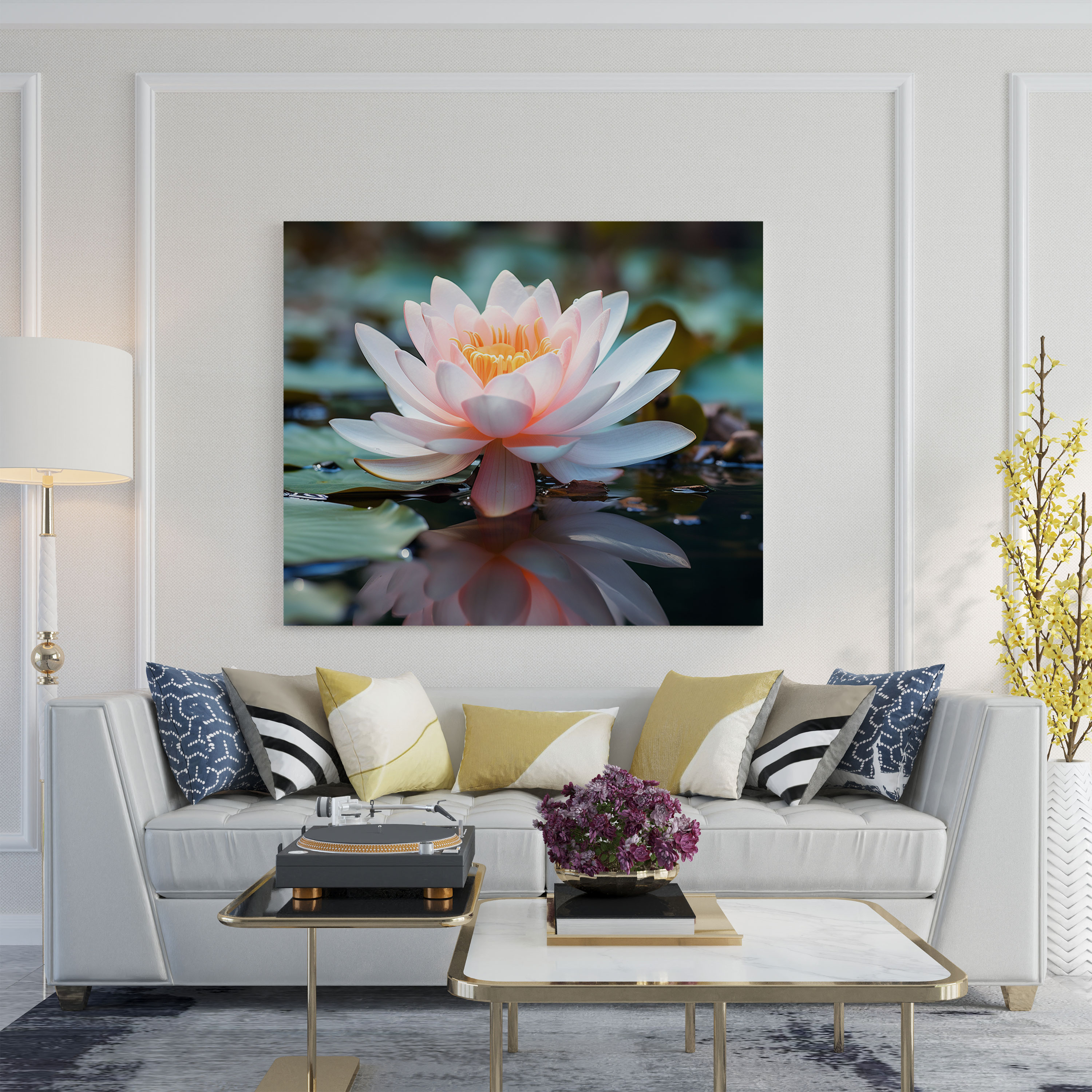 Zen Canvas Print - Delicate Lotus Flower In Tranquil Pond - Zen, Canvas, Home Decoration, Lotus Flower