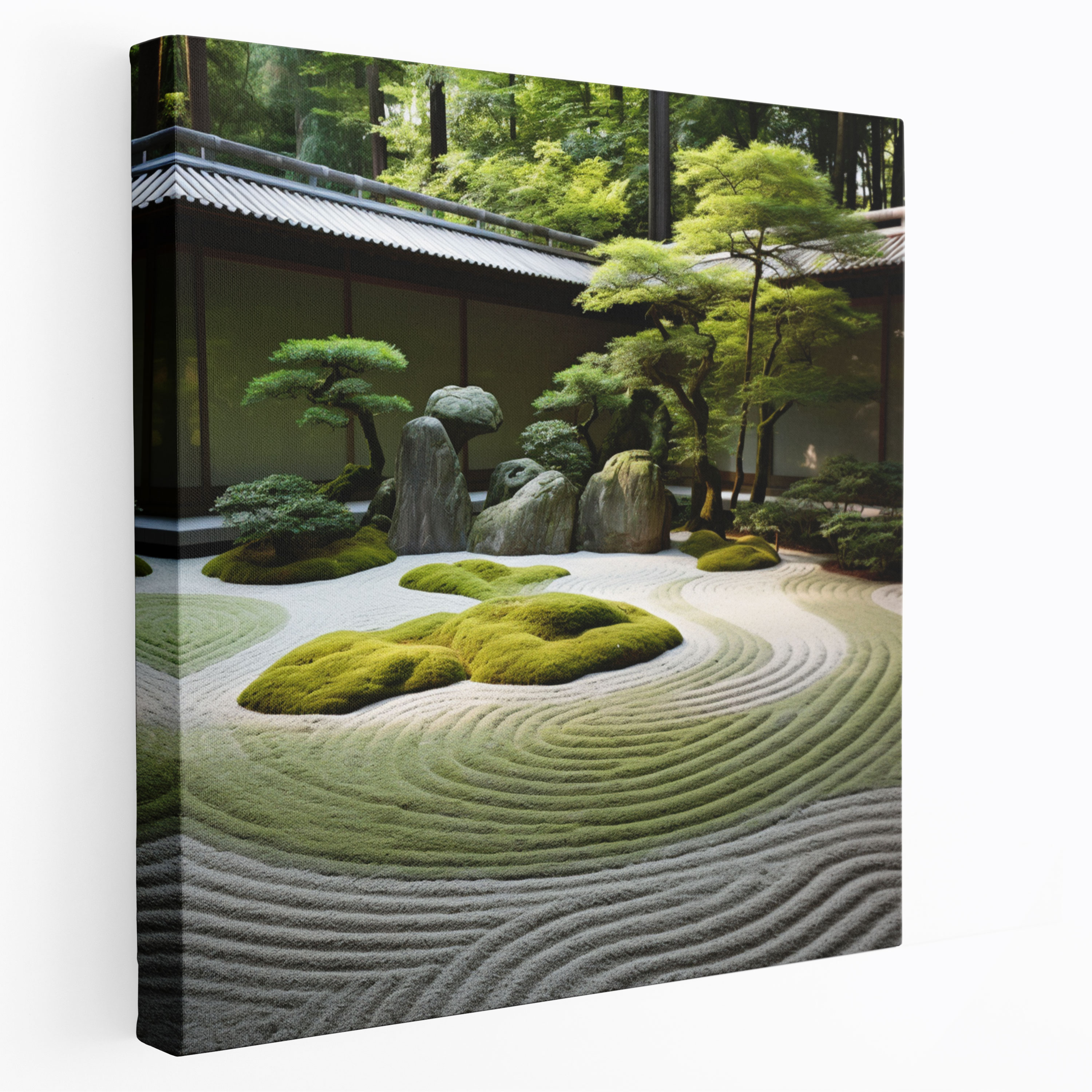 Zen Canvas Print - Tranquil Zen Garden With Meticulous Sand Pattern - Zen, Lush Green Moss, Wall Art, Zen