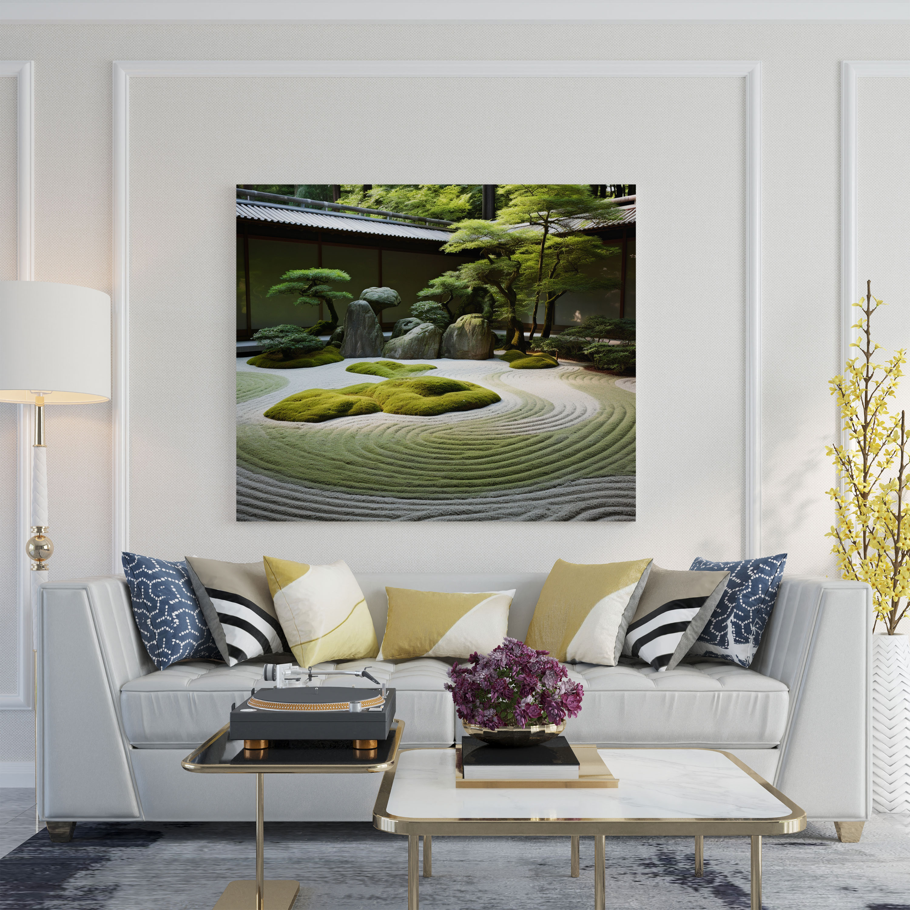 Zen Canvas Print - Tranquil Zen Garden With Meticulous Sand Pattern - Zen, Lush Green Moss, Wall Art, Zen