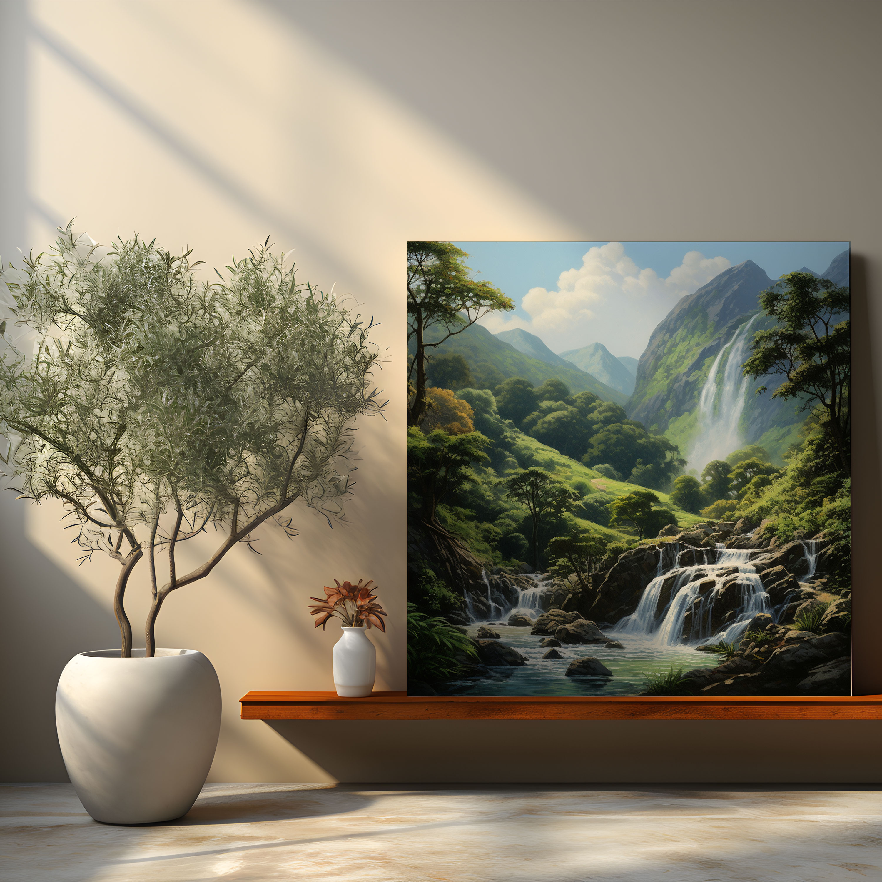 Zen Waterfall Wall Decoration - Zen, Canvas Print, Refreshing, Serene