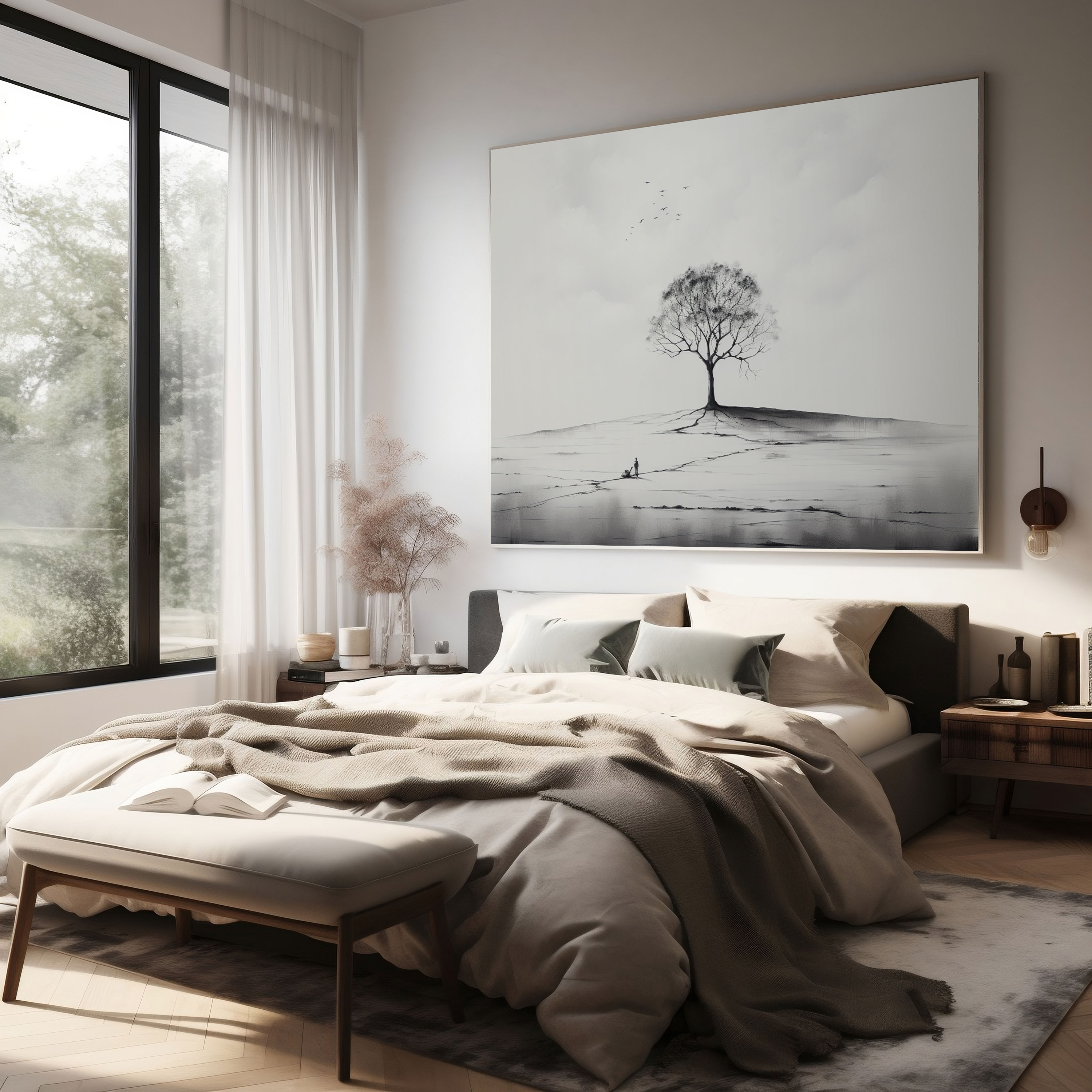 Zen Ağacı Kanvas Tablo - Zen Kanvas Duvar Sanatı Minimalist Ağaç