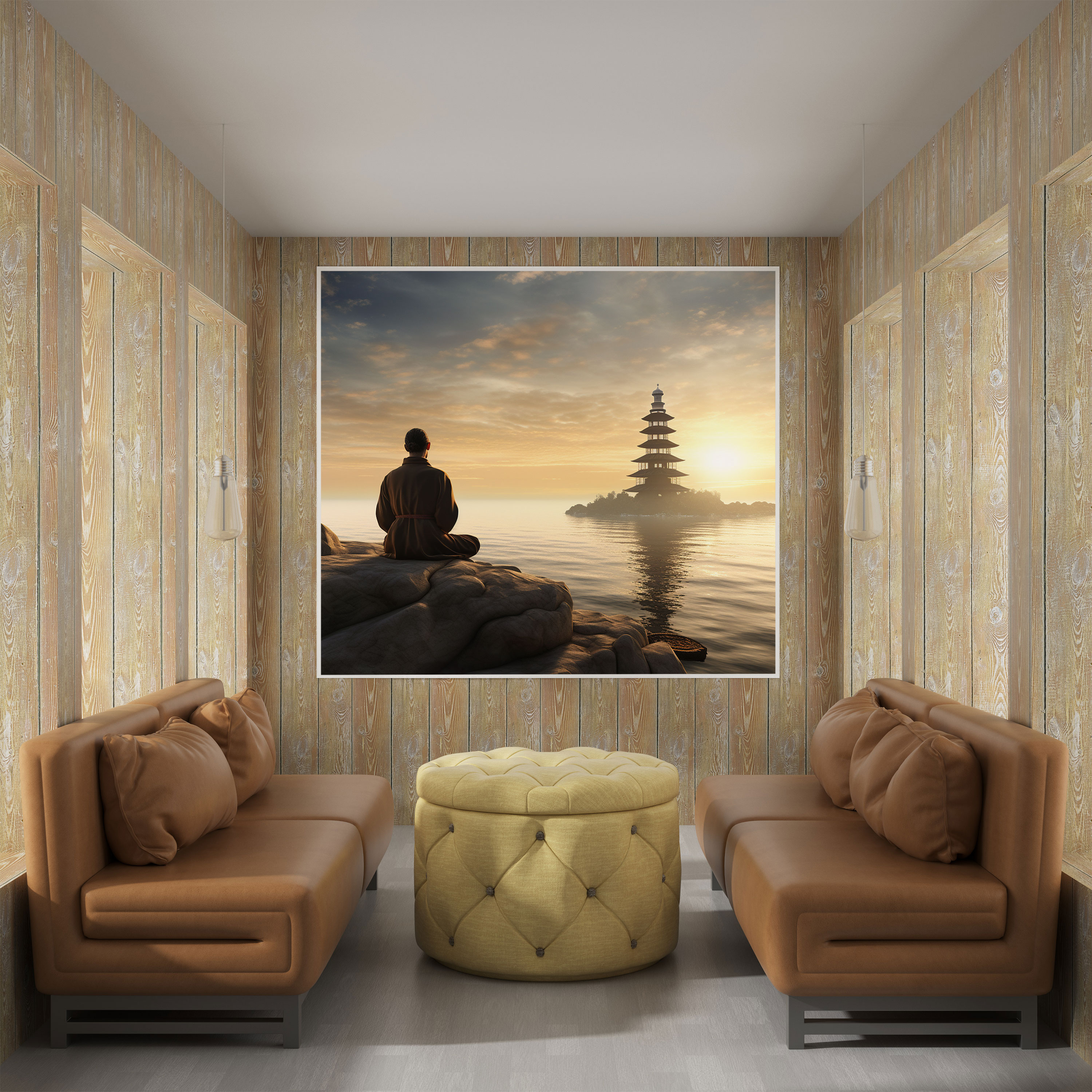 Meditasyon Feneri Duvar Sanatı - Zen Fener Sakin Deniz Kanvas Tablo